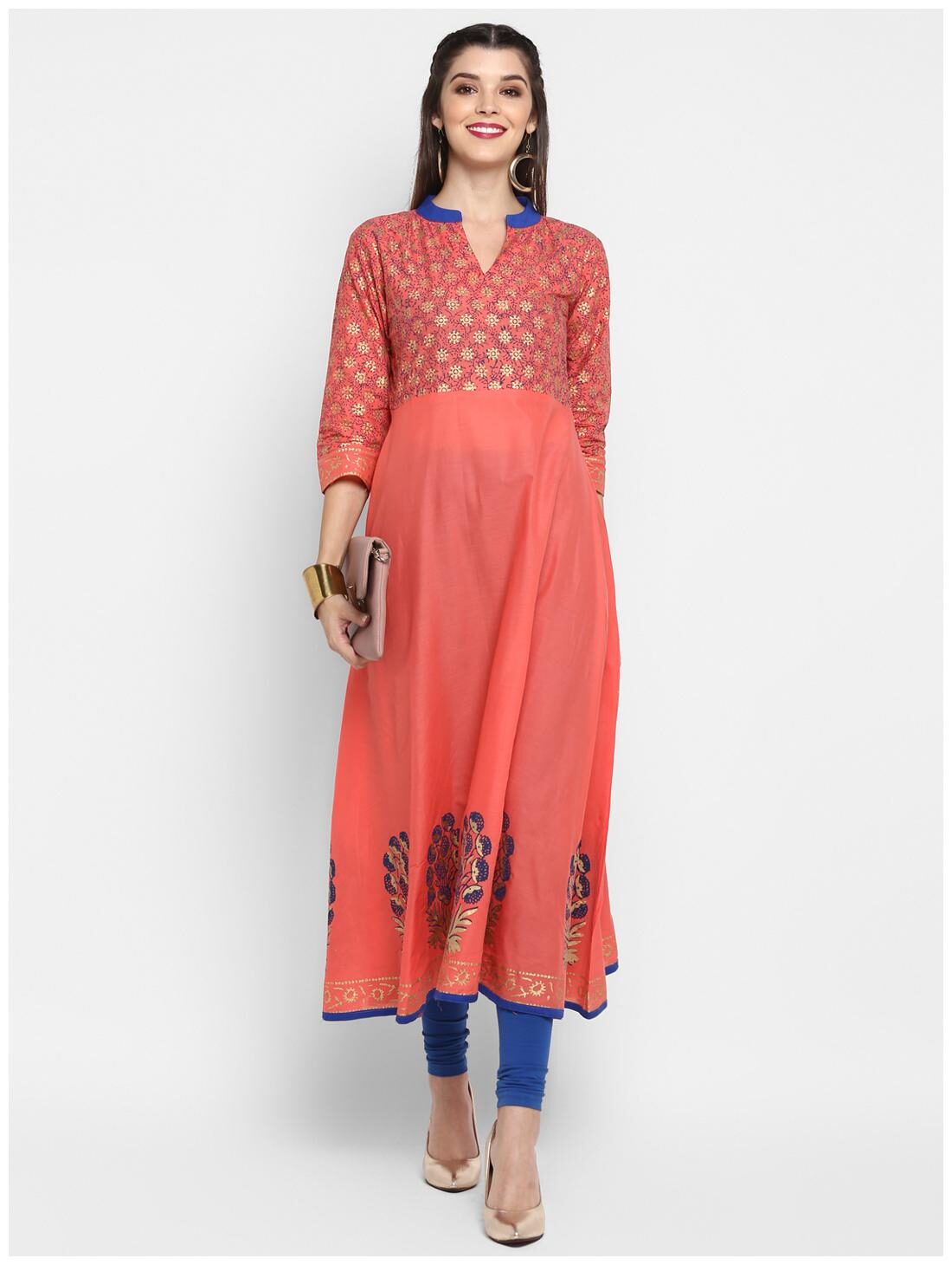 

Croesus Women Peach Floral Anarkali Kurti
