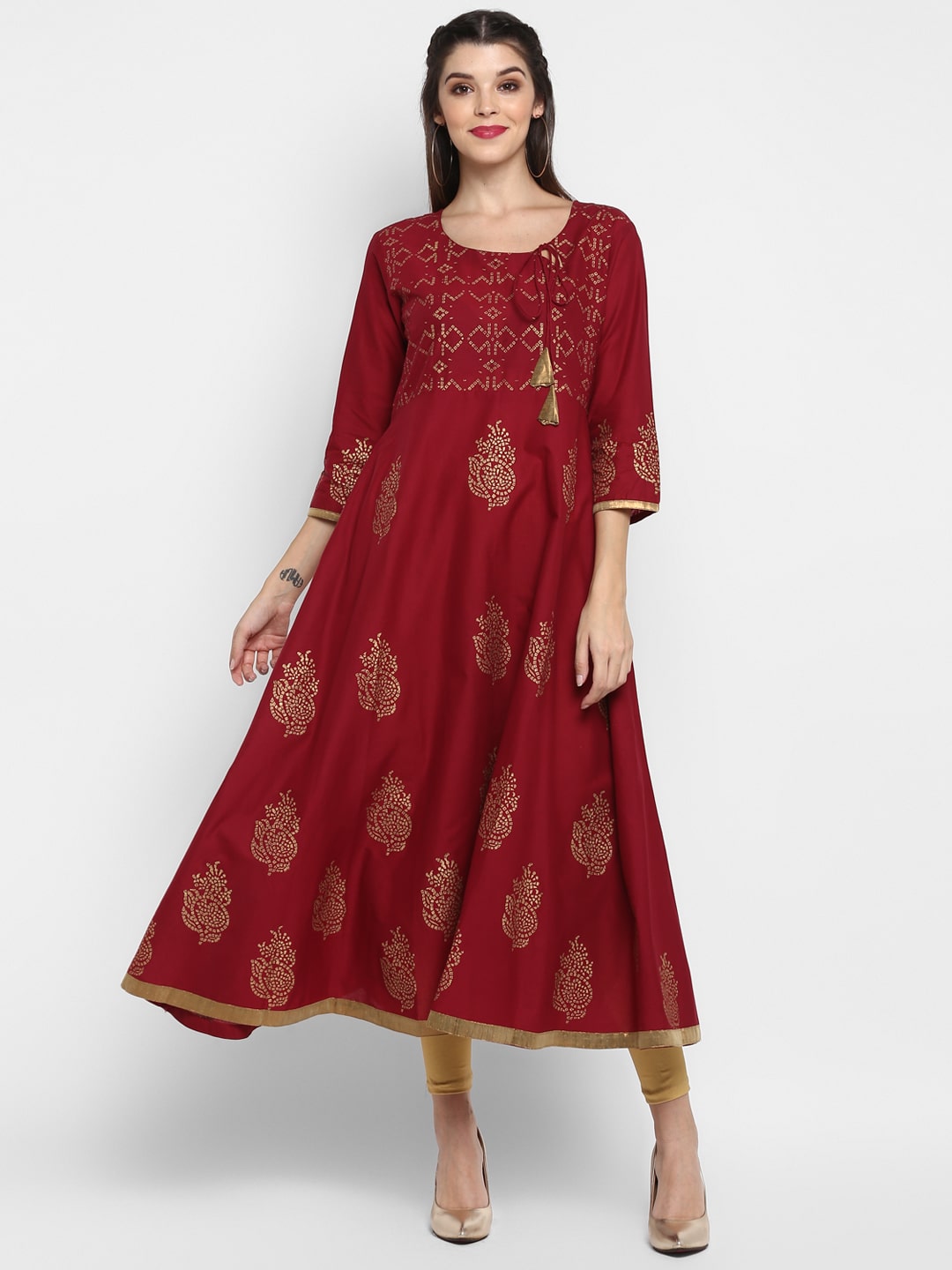 

Croesus Women Maroon Printed Anarkali Kurti
