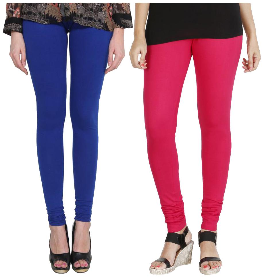 

crospike churidar cotton leggings for womens girls (Blue Pink)