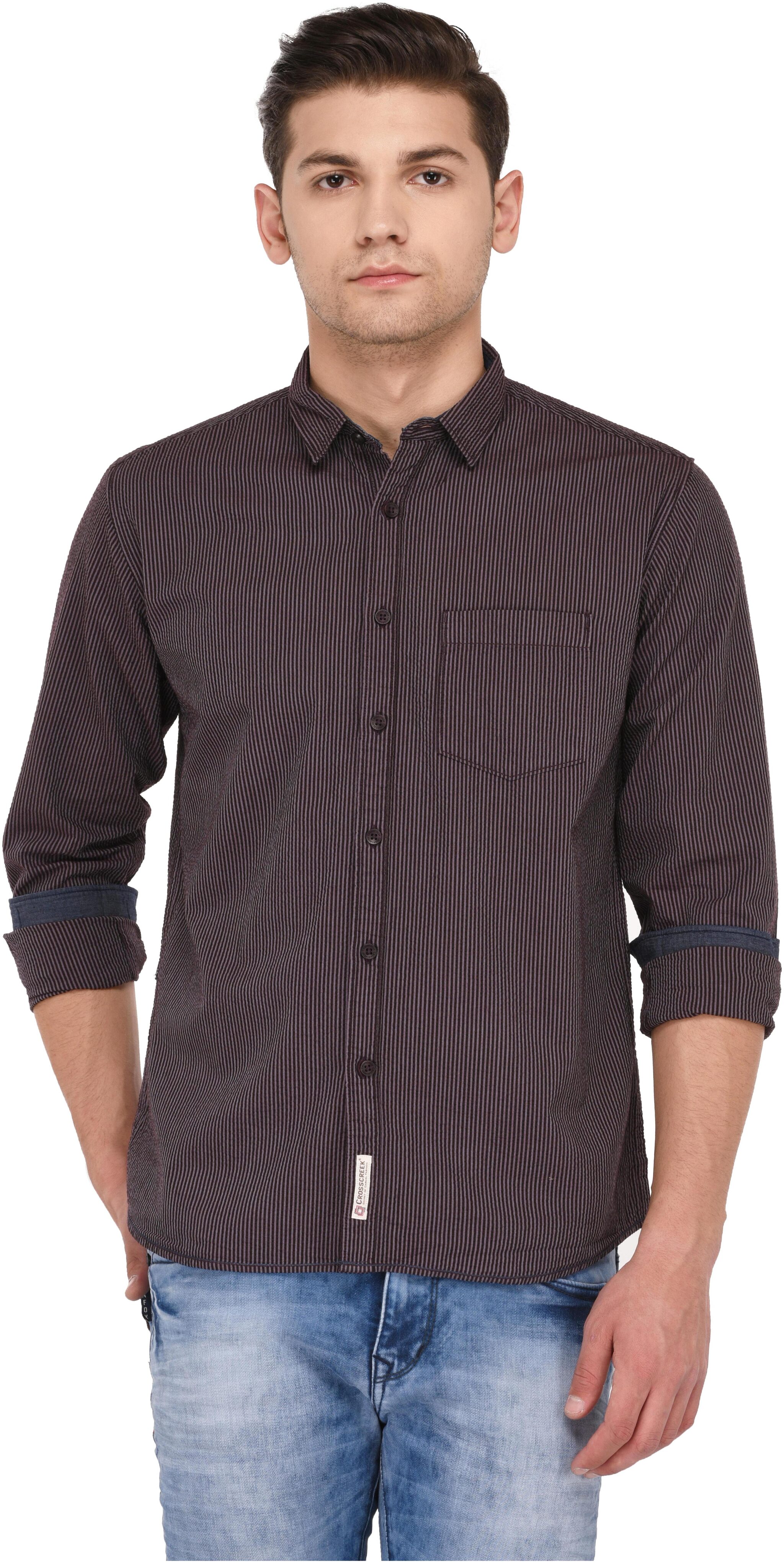 

CROSSCREEK Men Brown Vertical Stripes Slim Fit Casual Shirt
