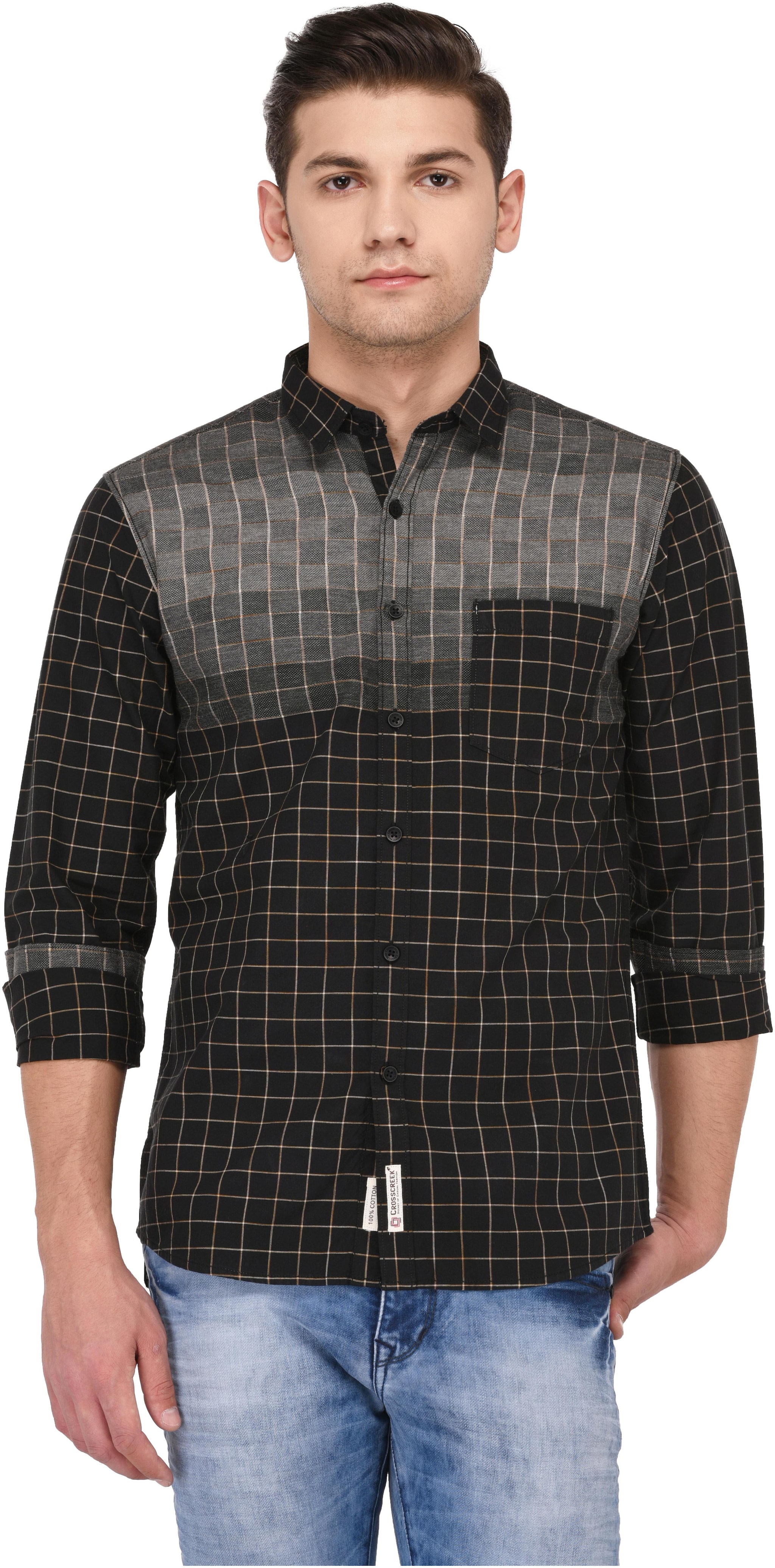 

CROSSCREEK Men Black Checked Slim Fit Casual Shirt