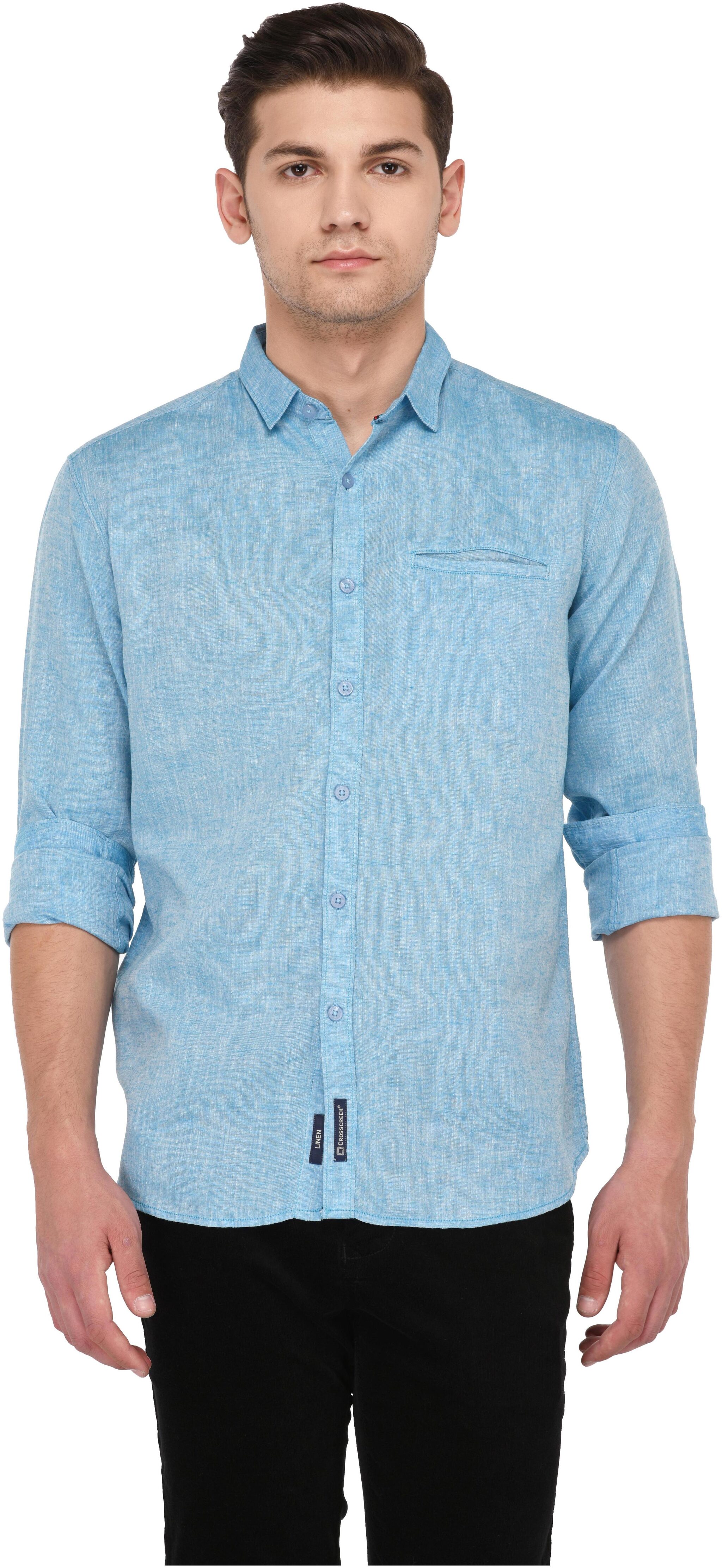

CROSSCREEK Men Blue Solid Slim Fit Casual Shirt