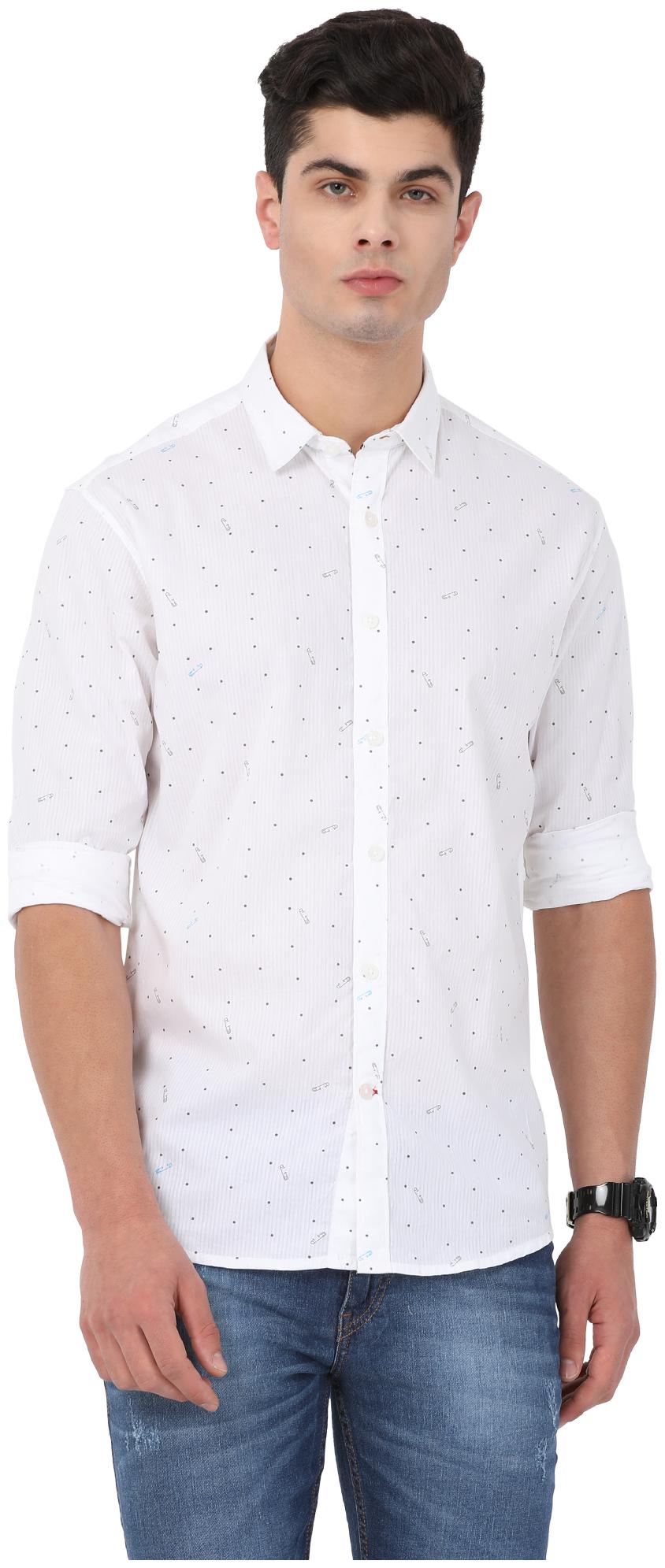 

CROSSCREEK Men White Printed Slim Fit Casual Shirt