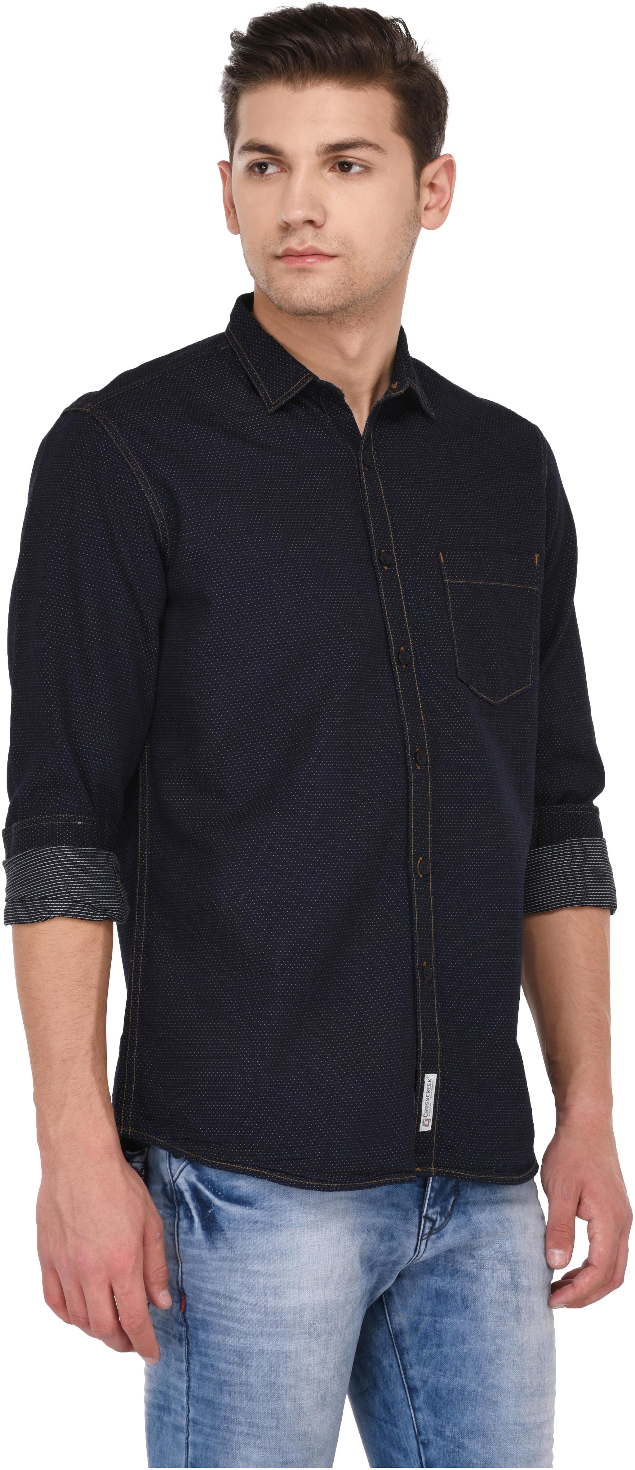 

CROSSCREEK Men Blue Solid Slim Fit Casual Shirt