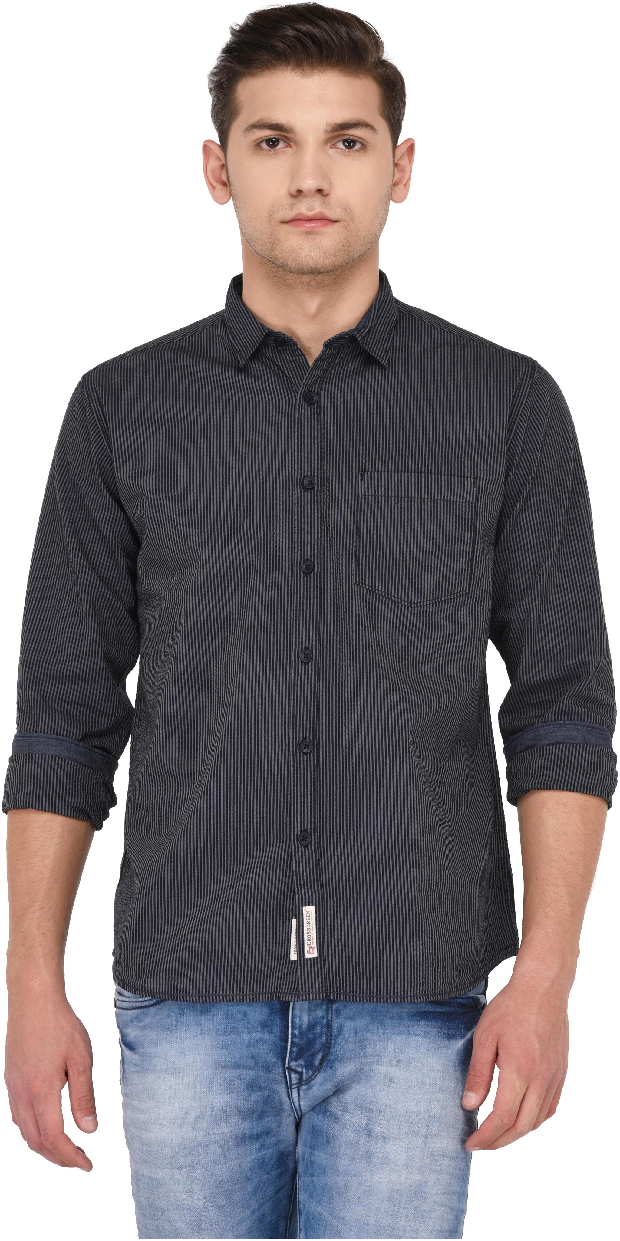 

CROSSCREEK Men Black Vertical Stripes Slim Fit Casual Shirt
