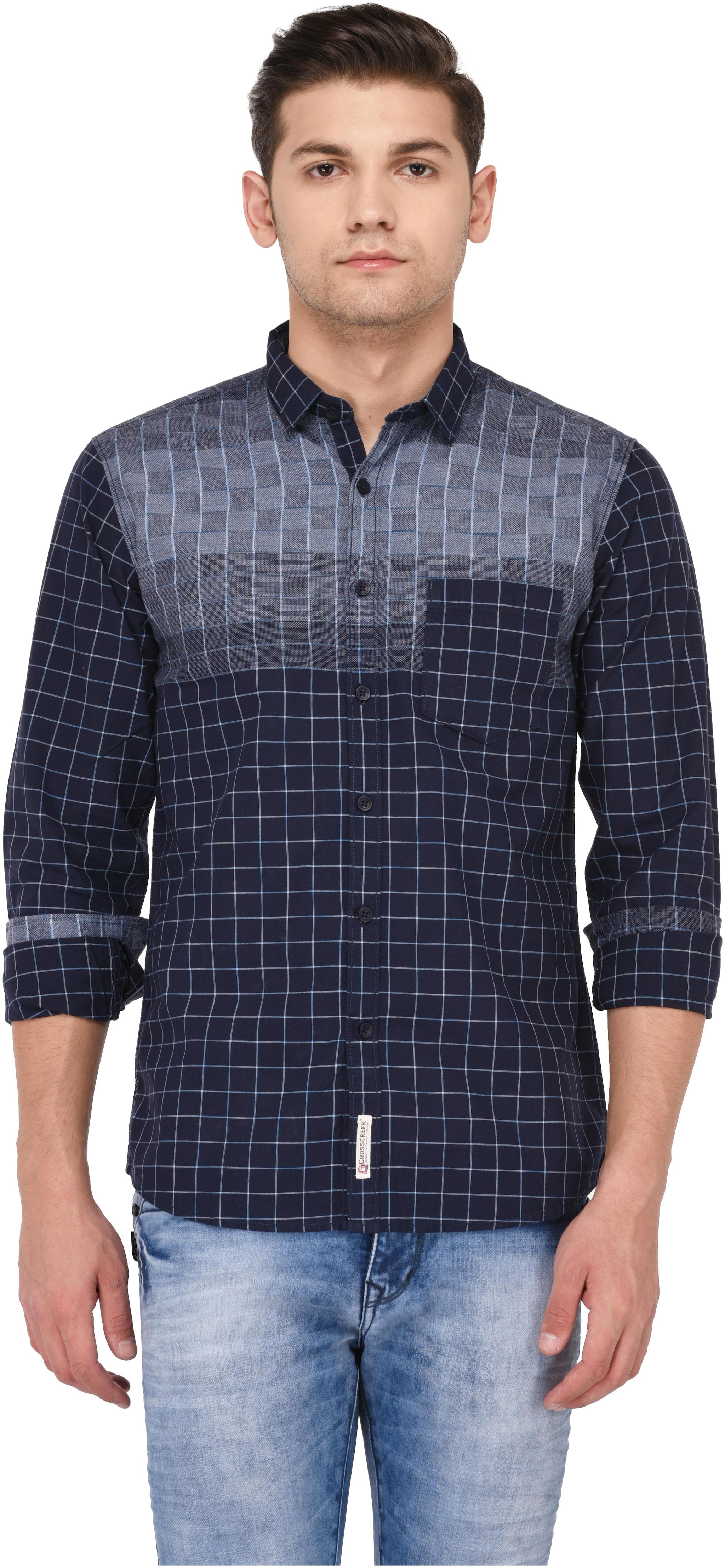 

CROSSCREEK Men Blue Checked Slim Fit Casual Shirt