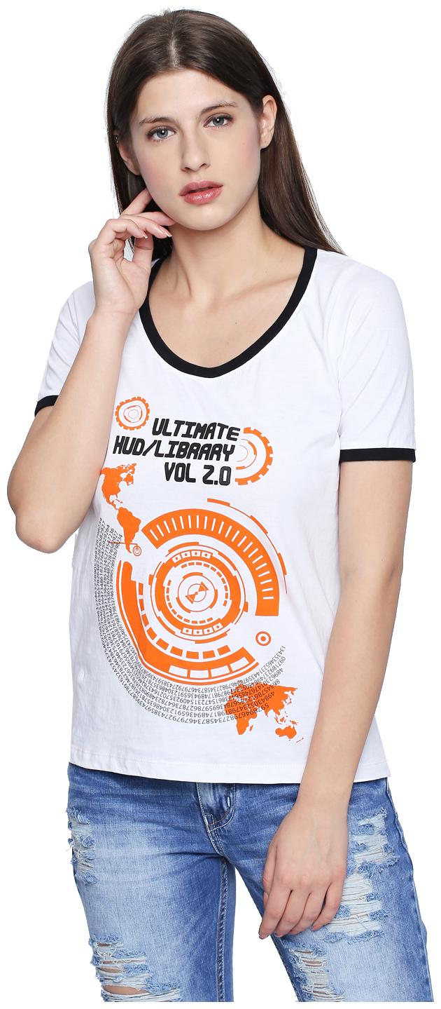 

Cult Fiction Women White Regular fit U neck Cotton T shirt