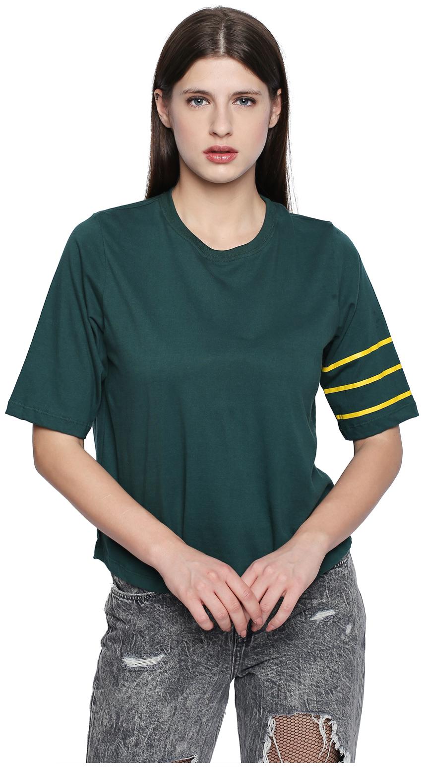 

Cult Fiction Women Green Loose fit Round neck Cotton T shirt