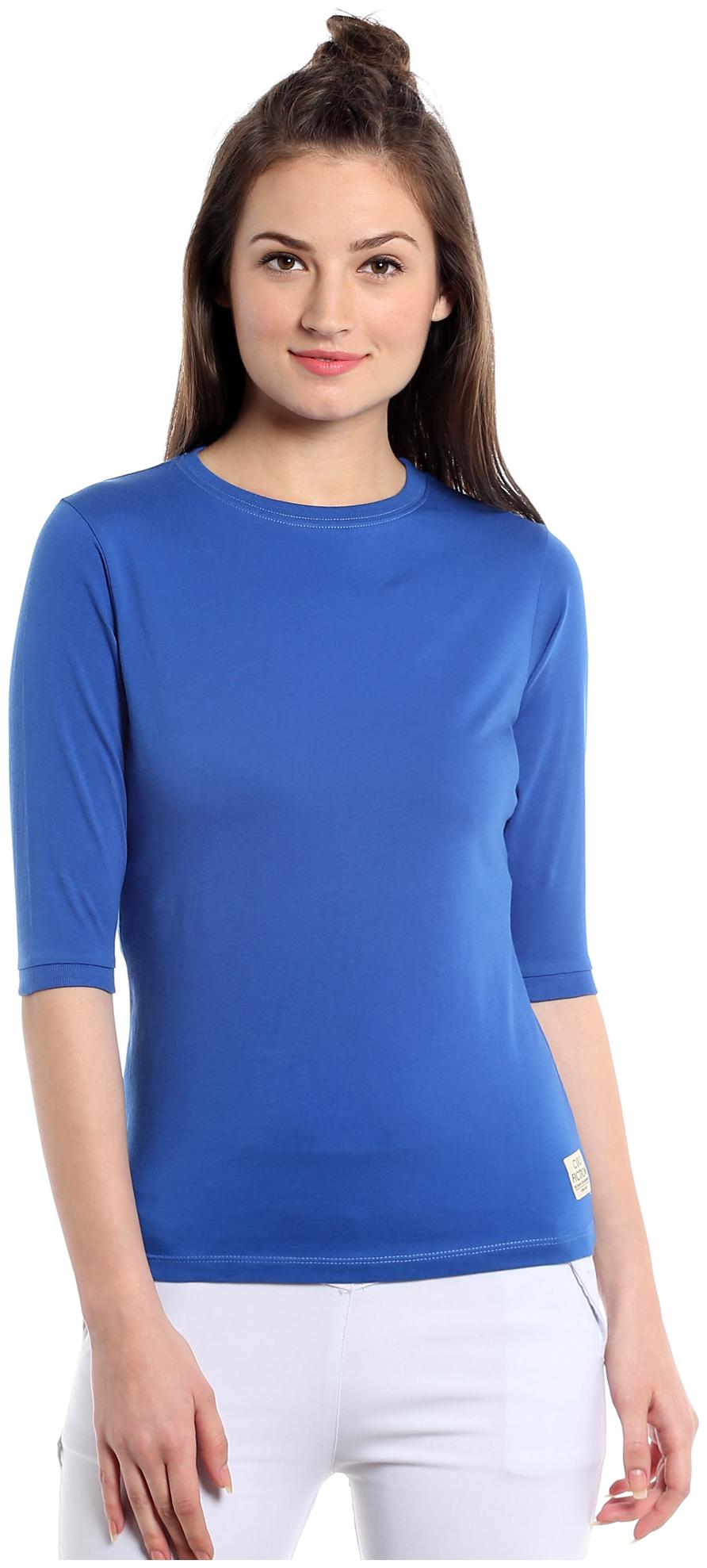 

Cult Fiction Women Blue Regular fit Round neck Cotton T shirt