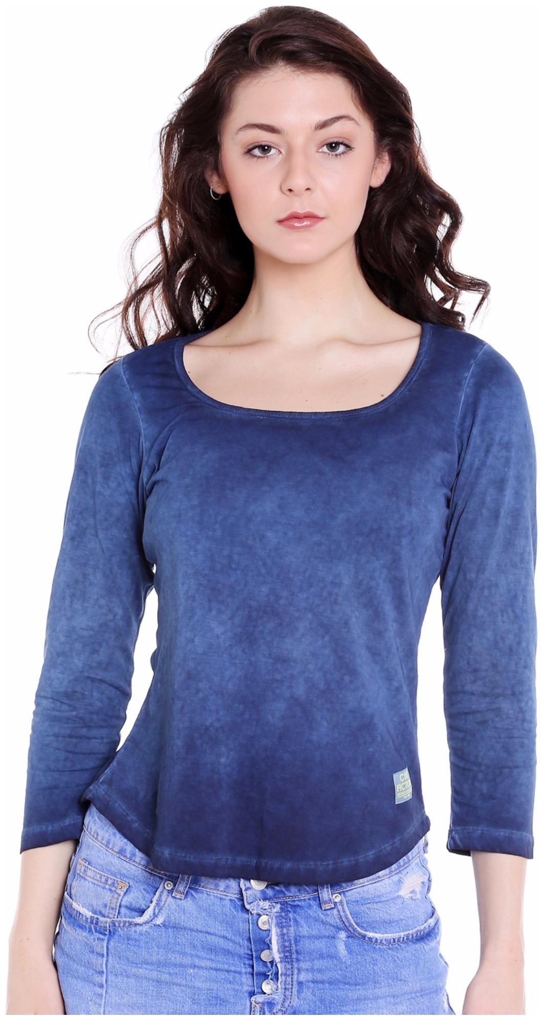 

Cult Fiction Women Blue Regular fit U neck Cotton T shirt