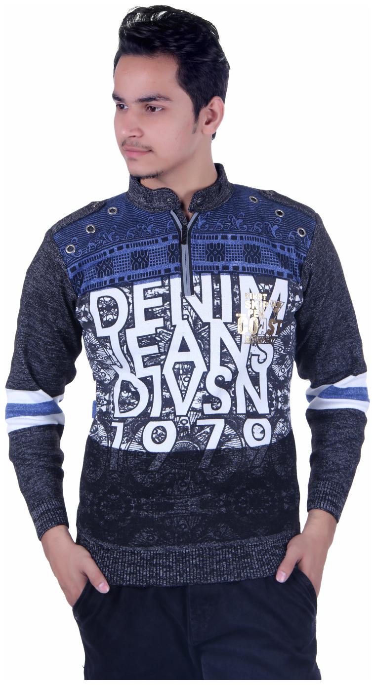 

Oh Yes Printed Round Neck Casual Men s Blue Black Sweater