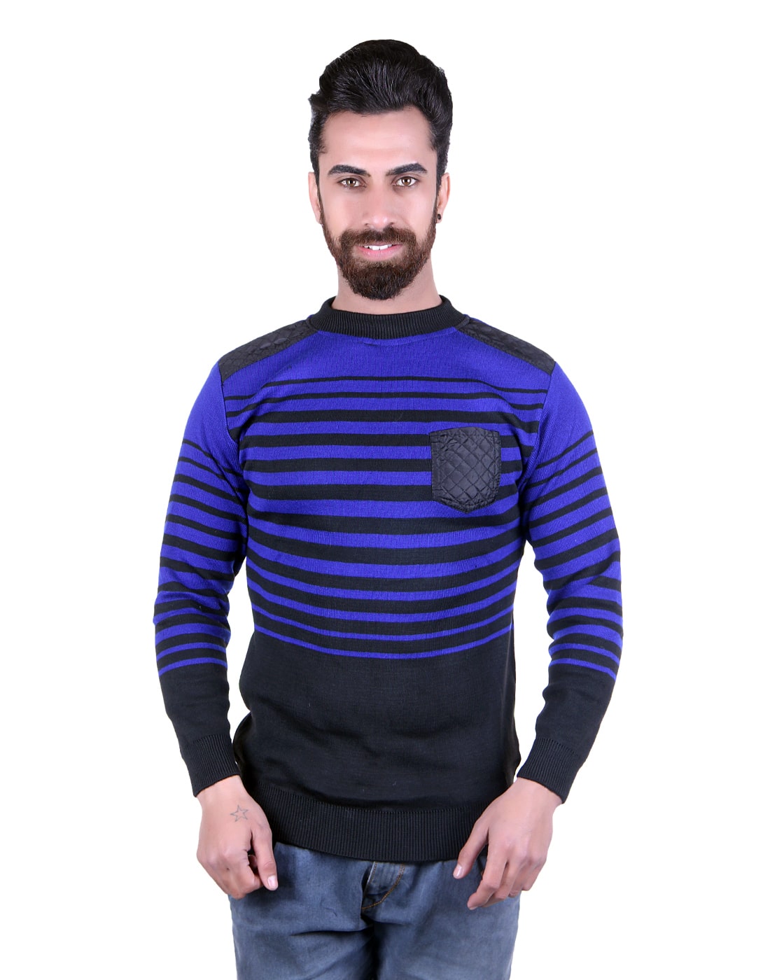 

Oh Yes Striped Round Neck Casual Men s Blue Black Sweater