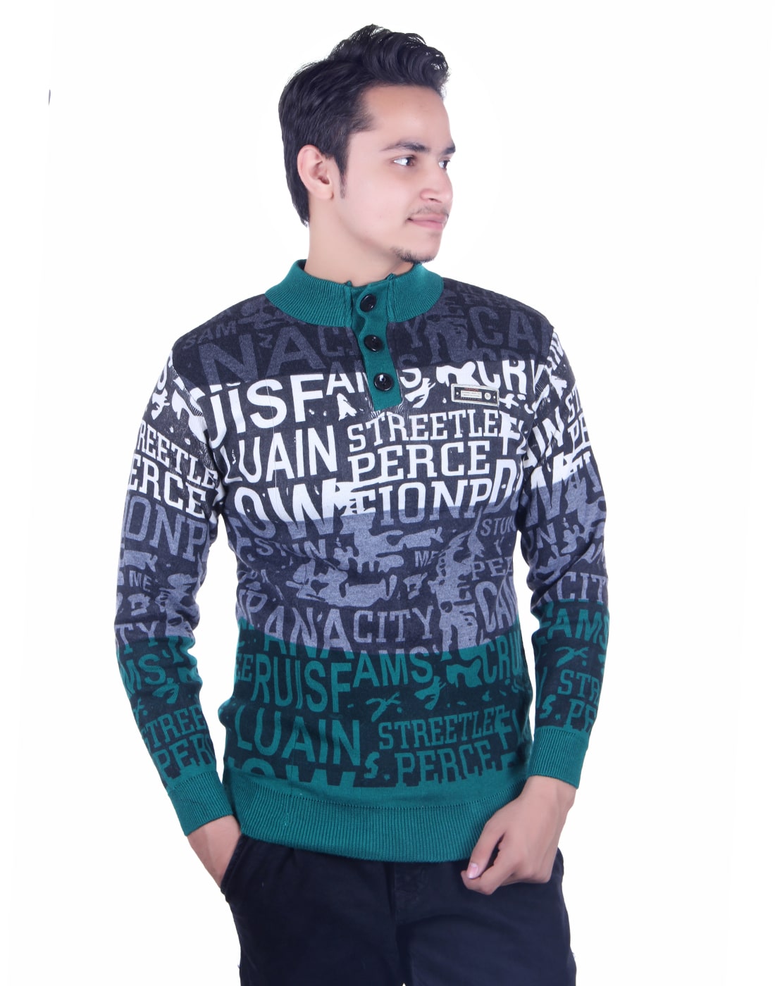 

Oh Yes Striped Round Neck Casual Men s Green Black Sweater