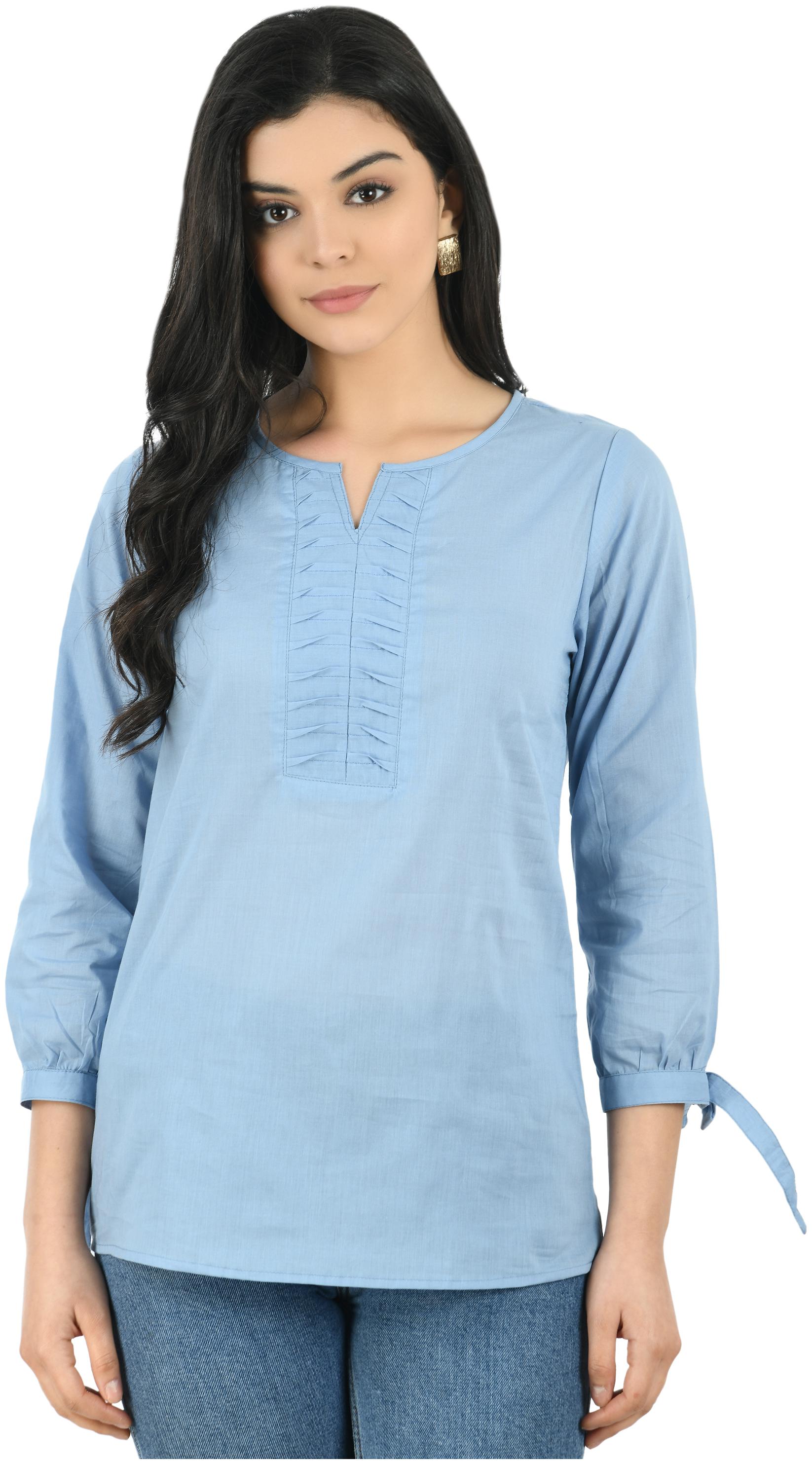 

Cwtch Cotton Solid Turquoise Regular Top Women