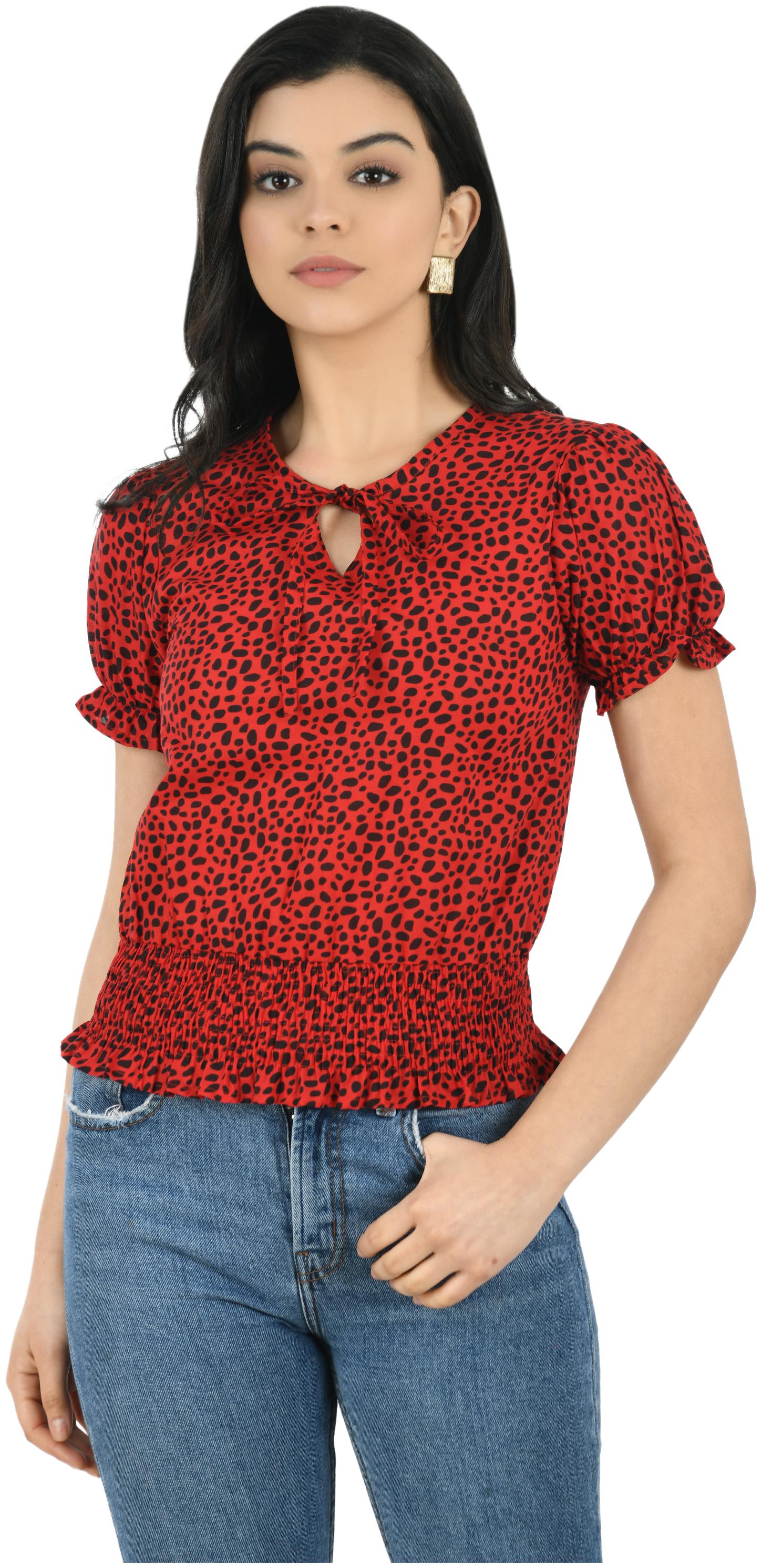 

Cwtch Cotton Animal Print Red Regular Top Women