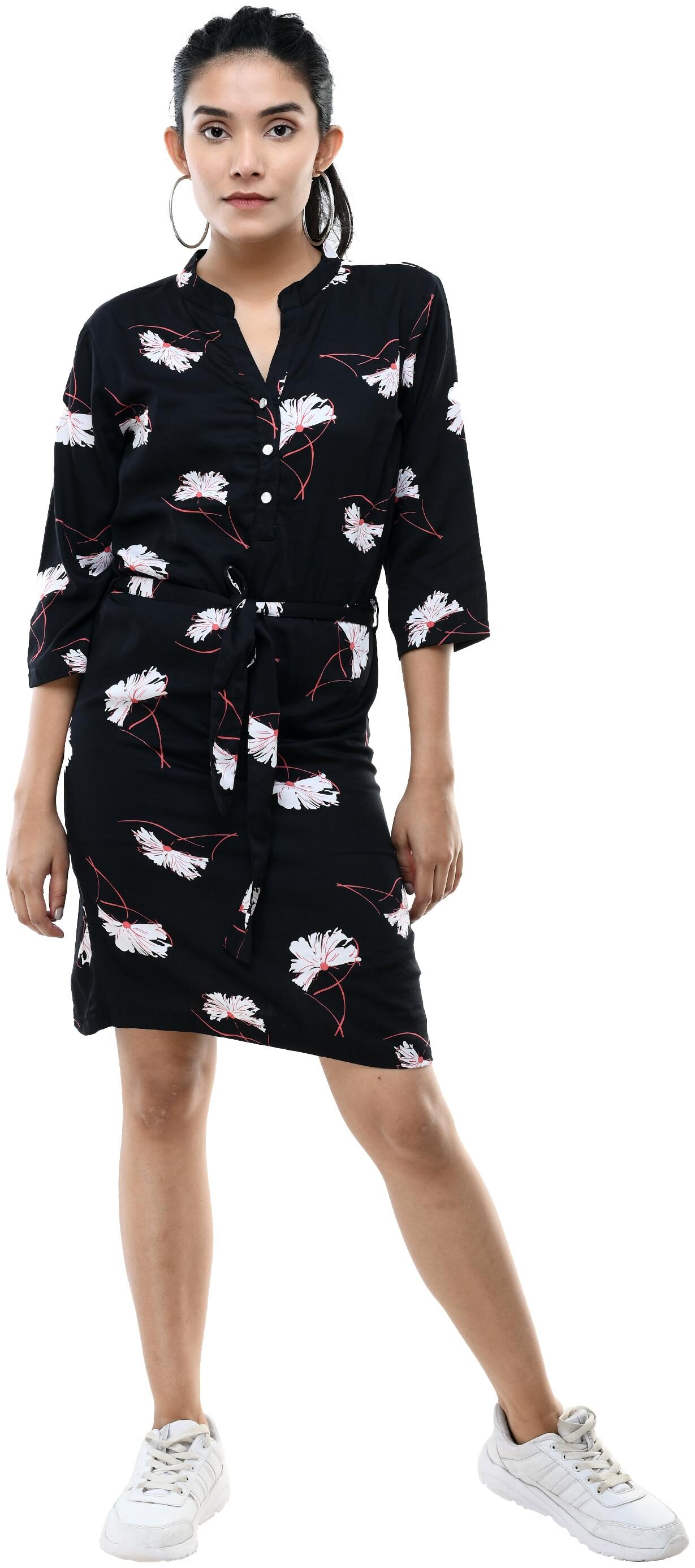 

Cwtch Cotton Floral Black A Line Dress Women