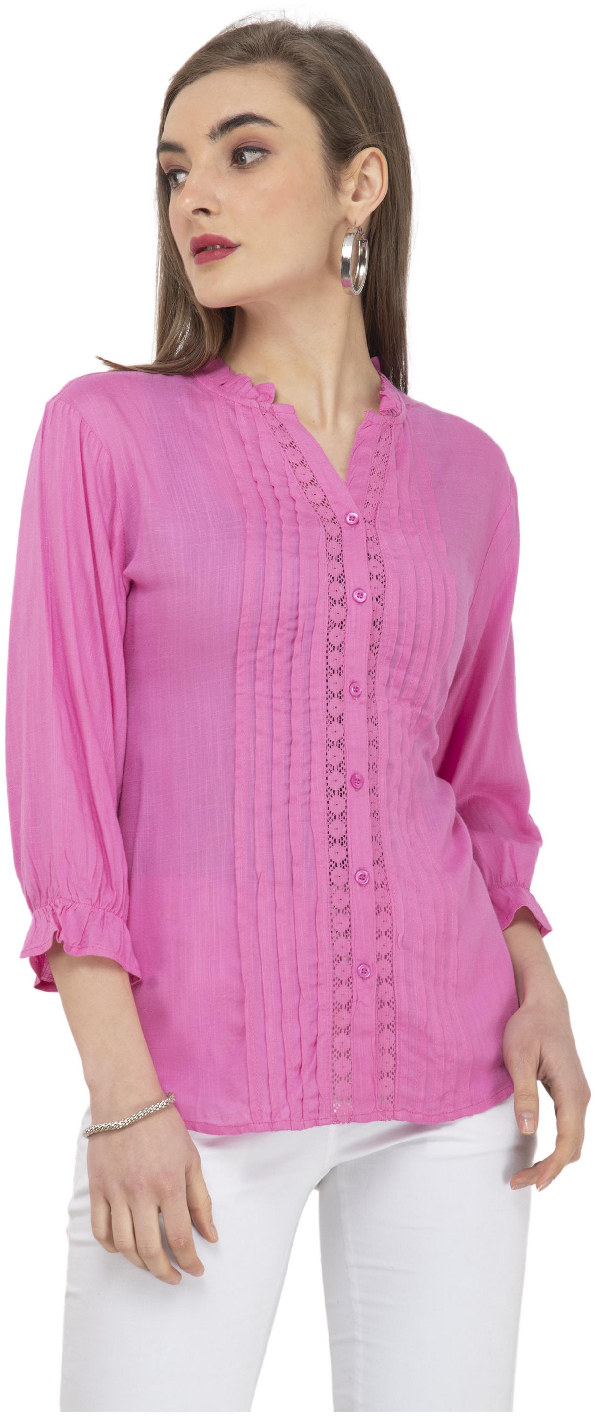 

Cwtch Viscose Rayon Solid Fuschia Shirt Style Women