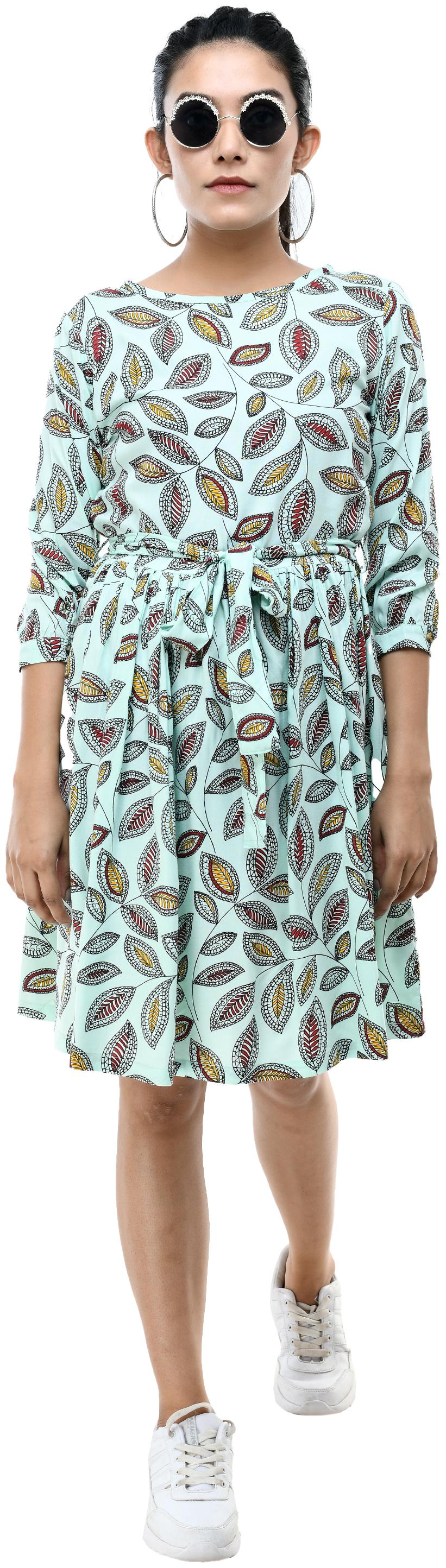 

Cwtch Viscose Rayon Printed Blue A Line Dress Women