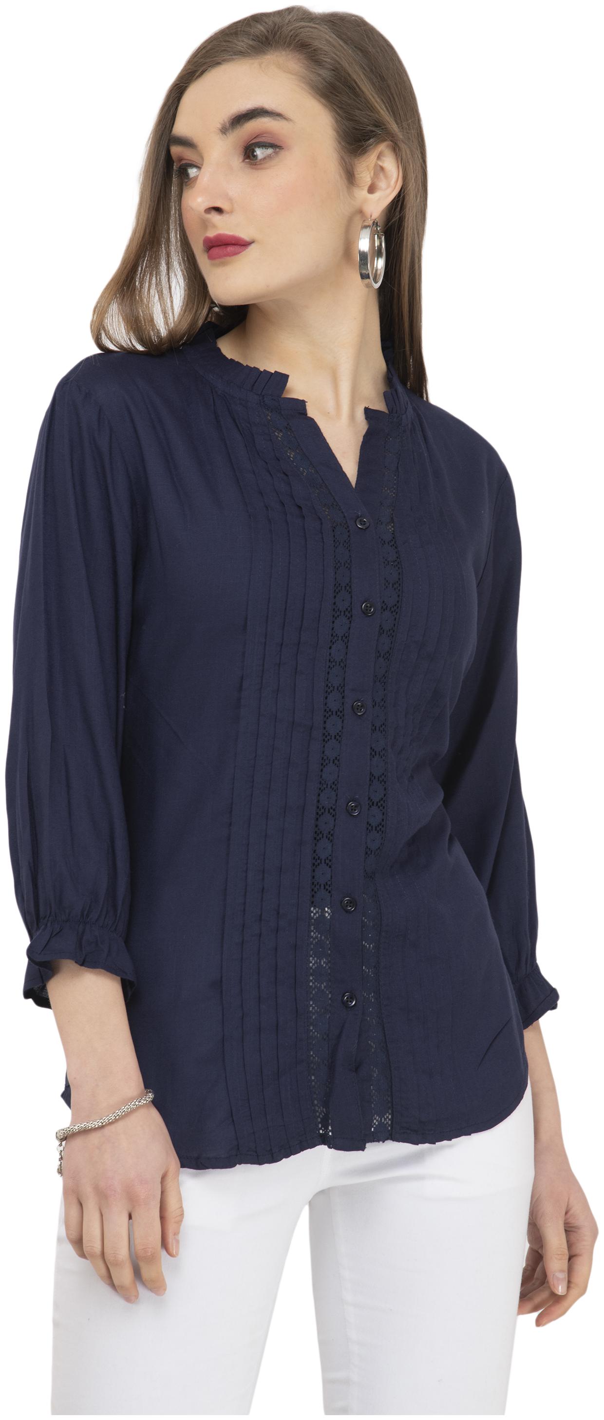 

Cwtch Viscose Rayon Solid Navy Blue Shirt Style Women