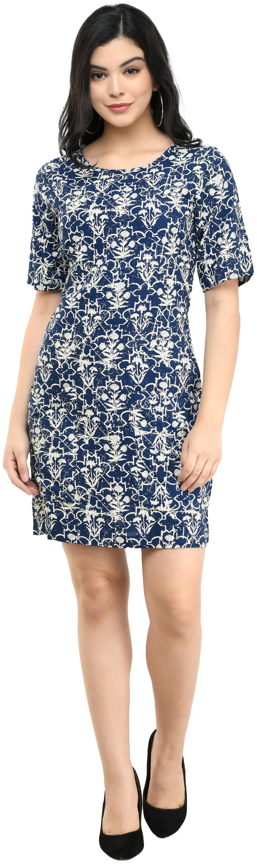 

Cwtch Viscose Rayon Floral Navy Blue A Line Dress Women