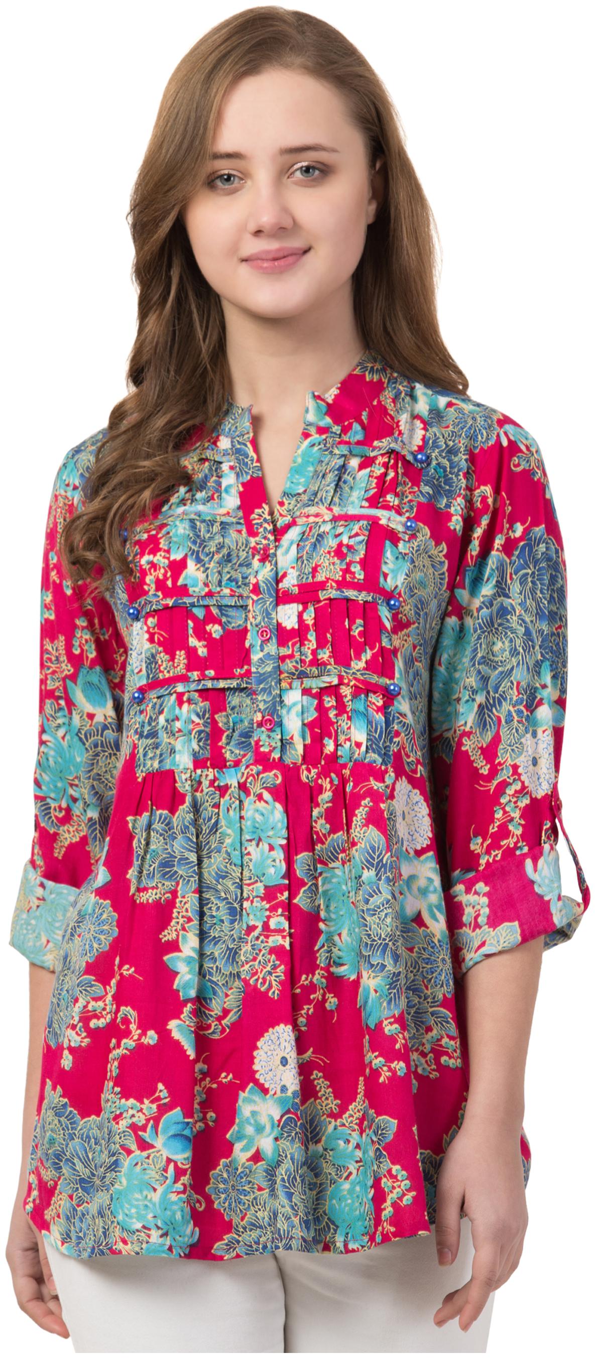 

Cwtch Viscose Rayon Fuschia Floral Regular Tunic For Women