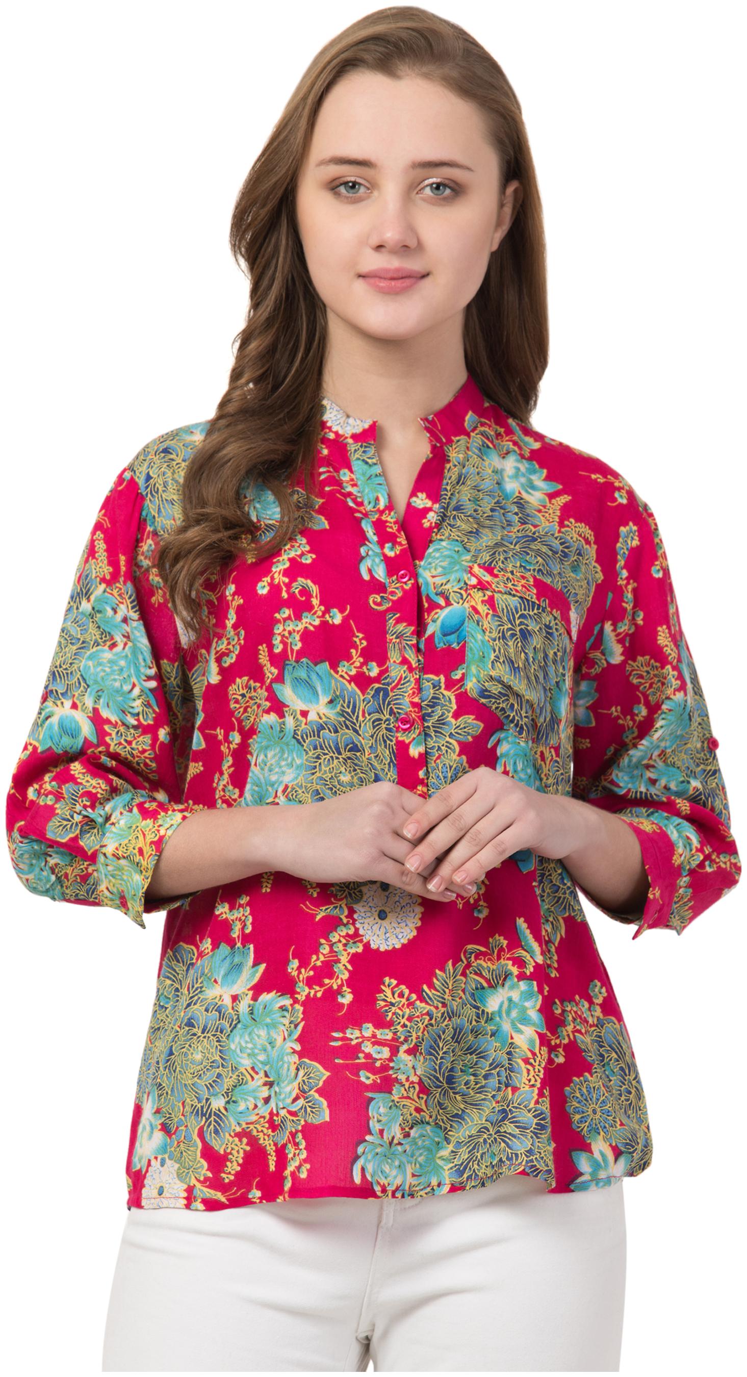 

Cwtch Viscose Rayon Fuschia Floral Regular Top For Women