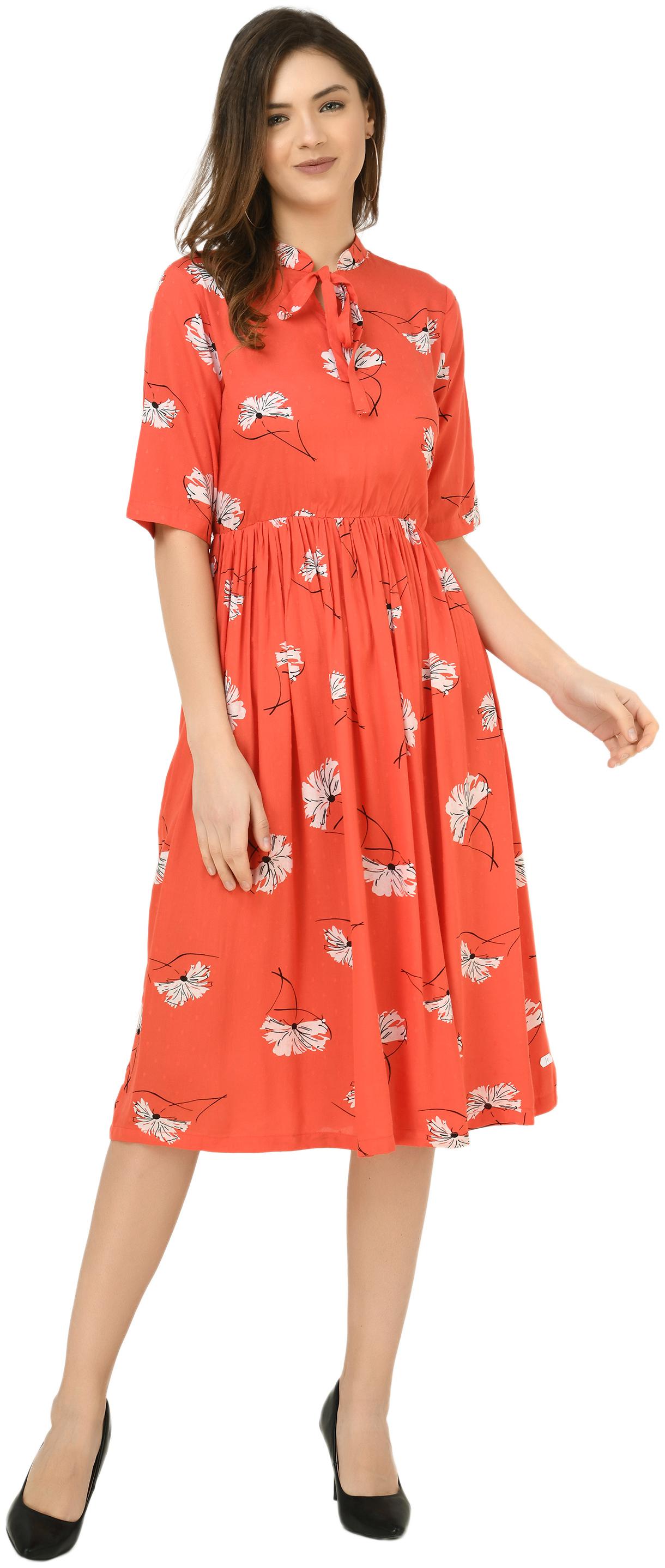 

Cwtch Orange Floral Fit flare dress