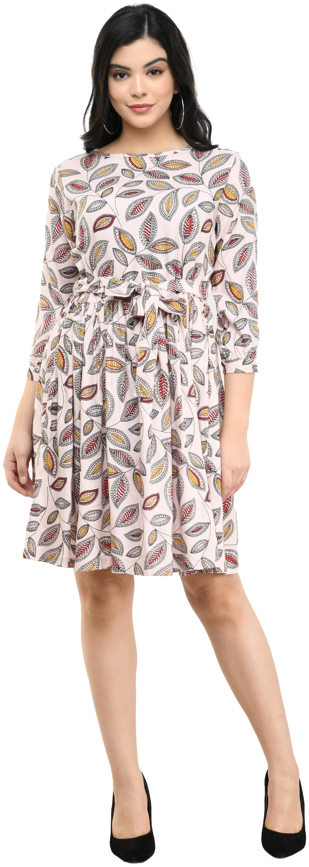

Cwtch Viscose Rayon Printed Pink A Line Dress Women