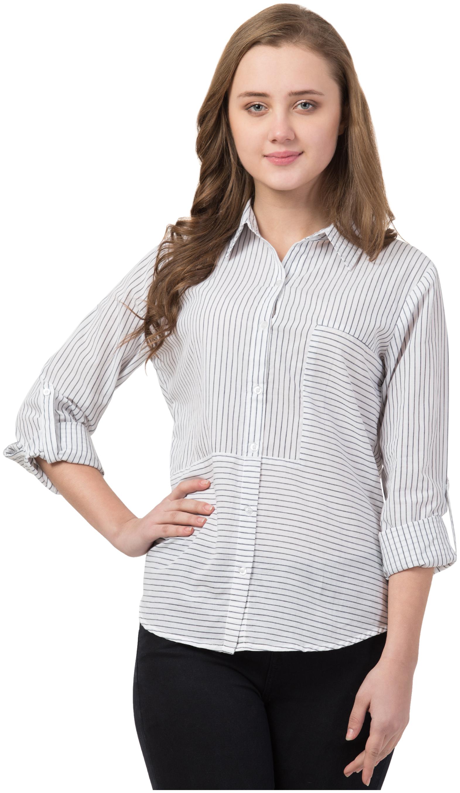 

Cwtch Women Black White Striped Regular Fit Shirt