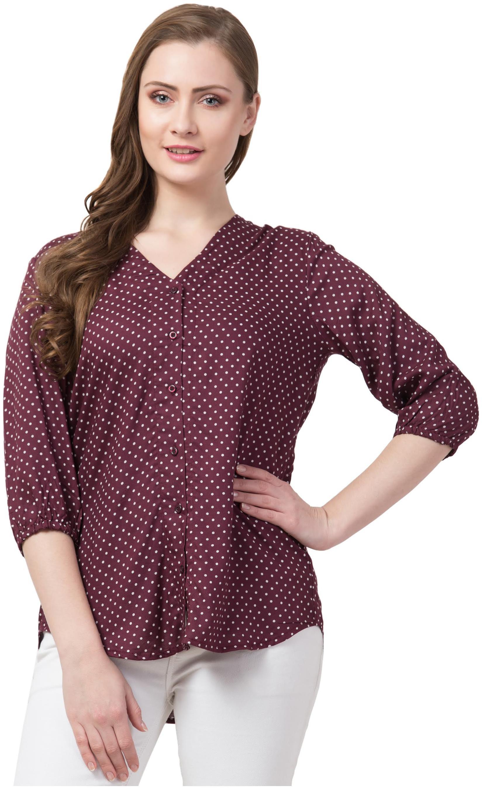 

Cwtch Women Wine Polka Dots Regular Fit Shirt
