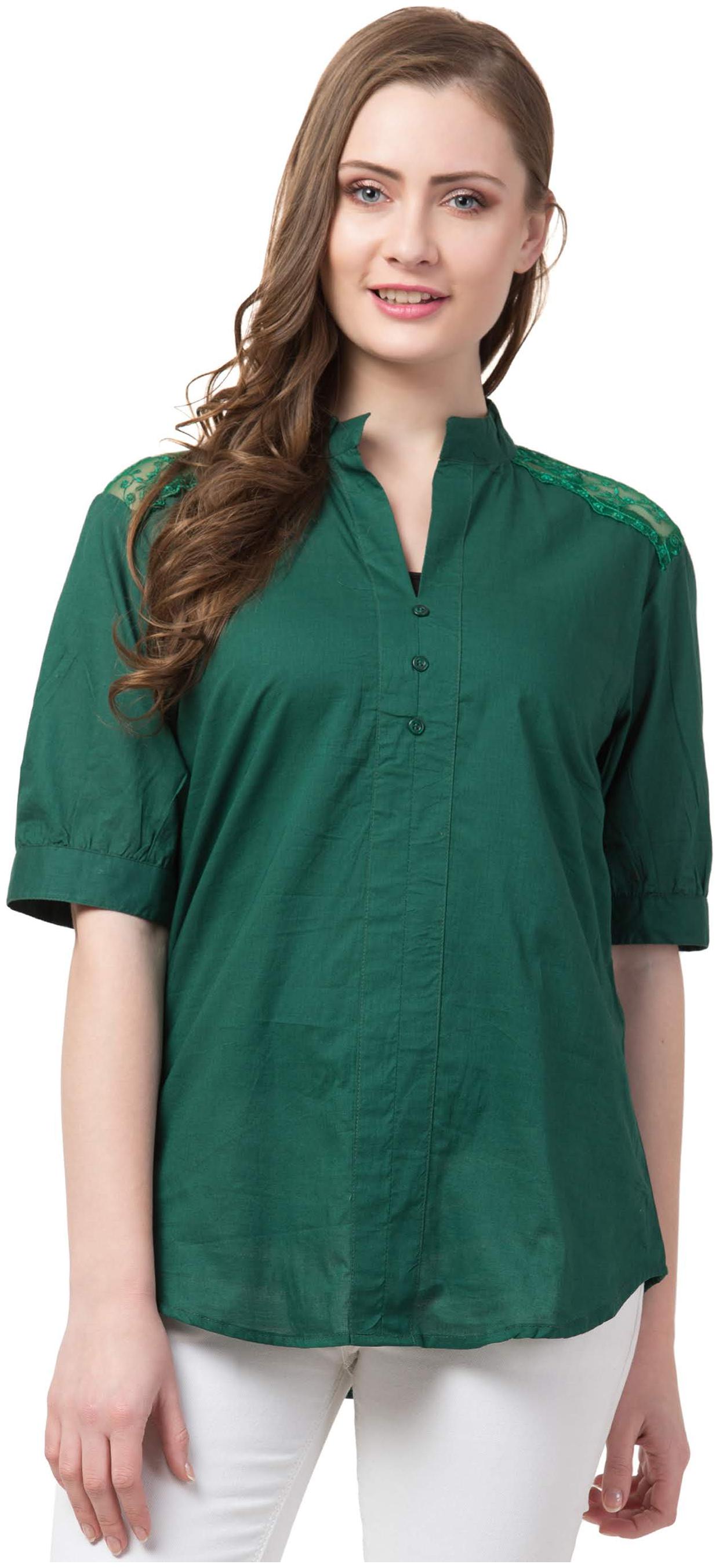 

Cwtch Women Cotton Solid Dark Green Regular Tunic