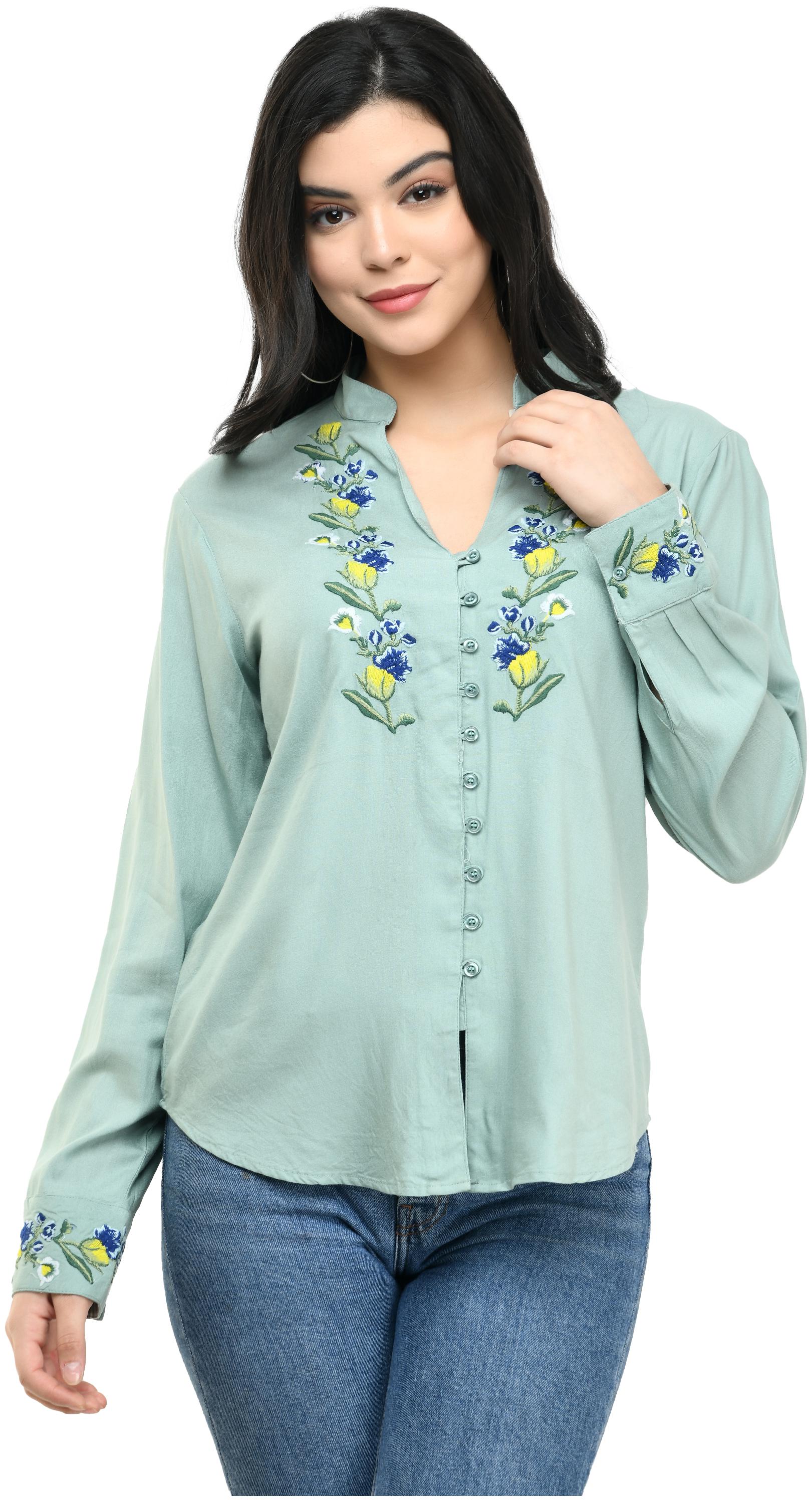

Cwtch Women Green Embroidered Regular Fit Shirt