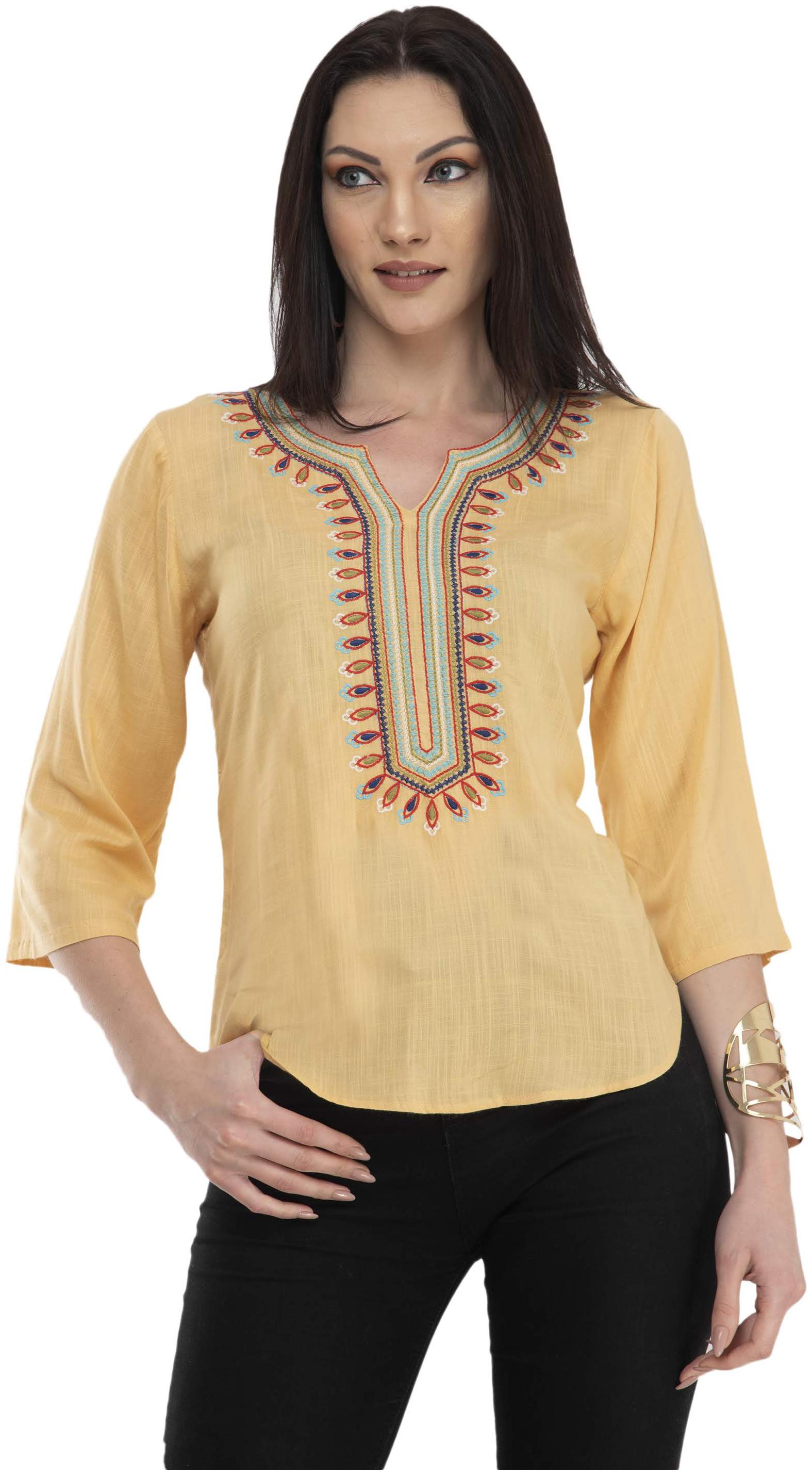 

Cwtch Women Embroidered Regular top - Yellow