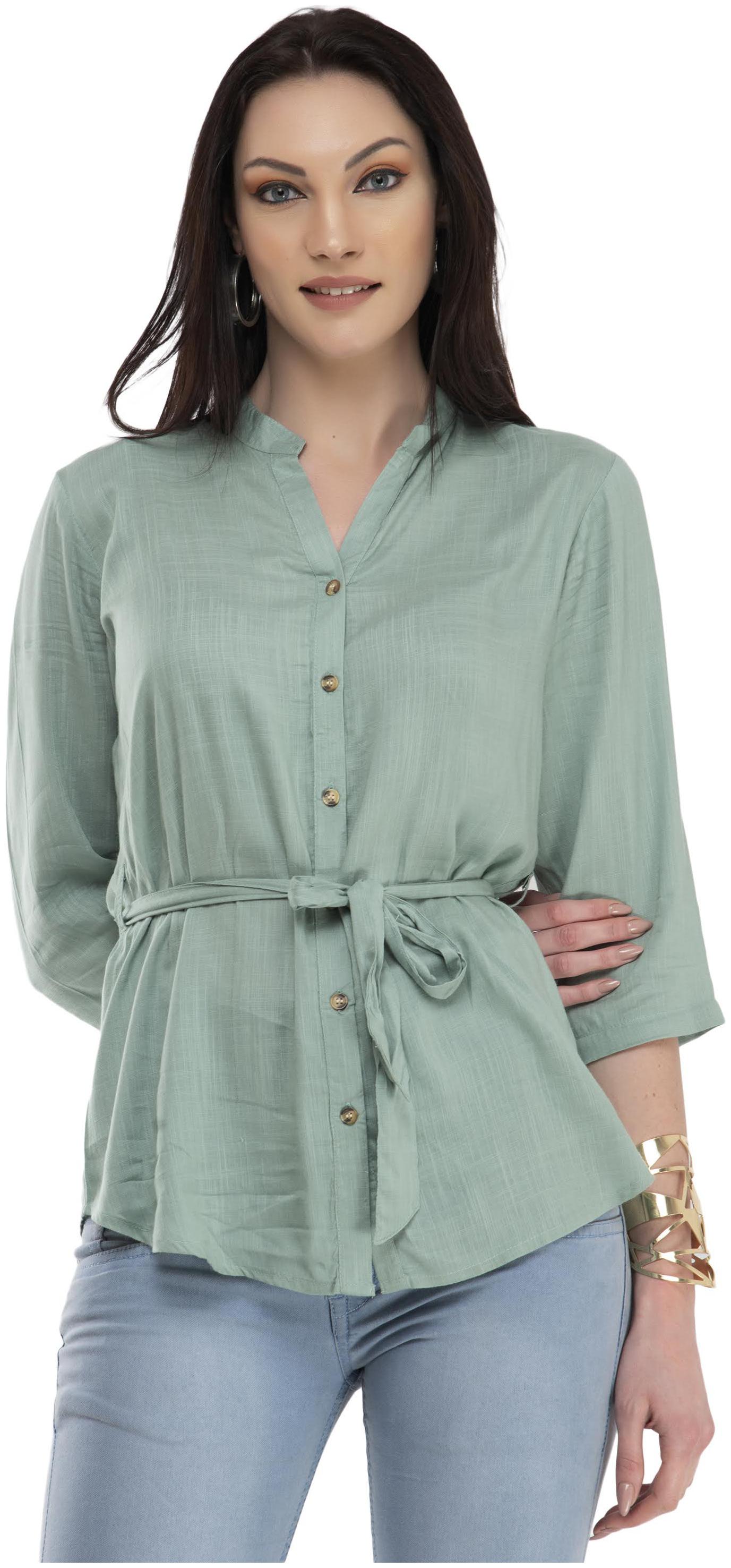 

Cwtch Women Green Solid Regular Fit Shirt