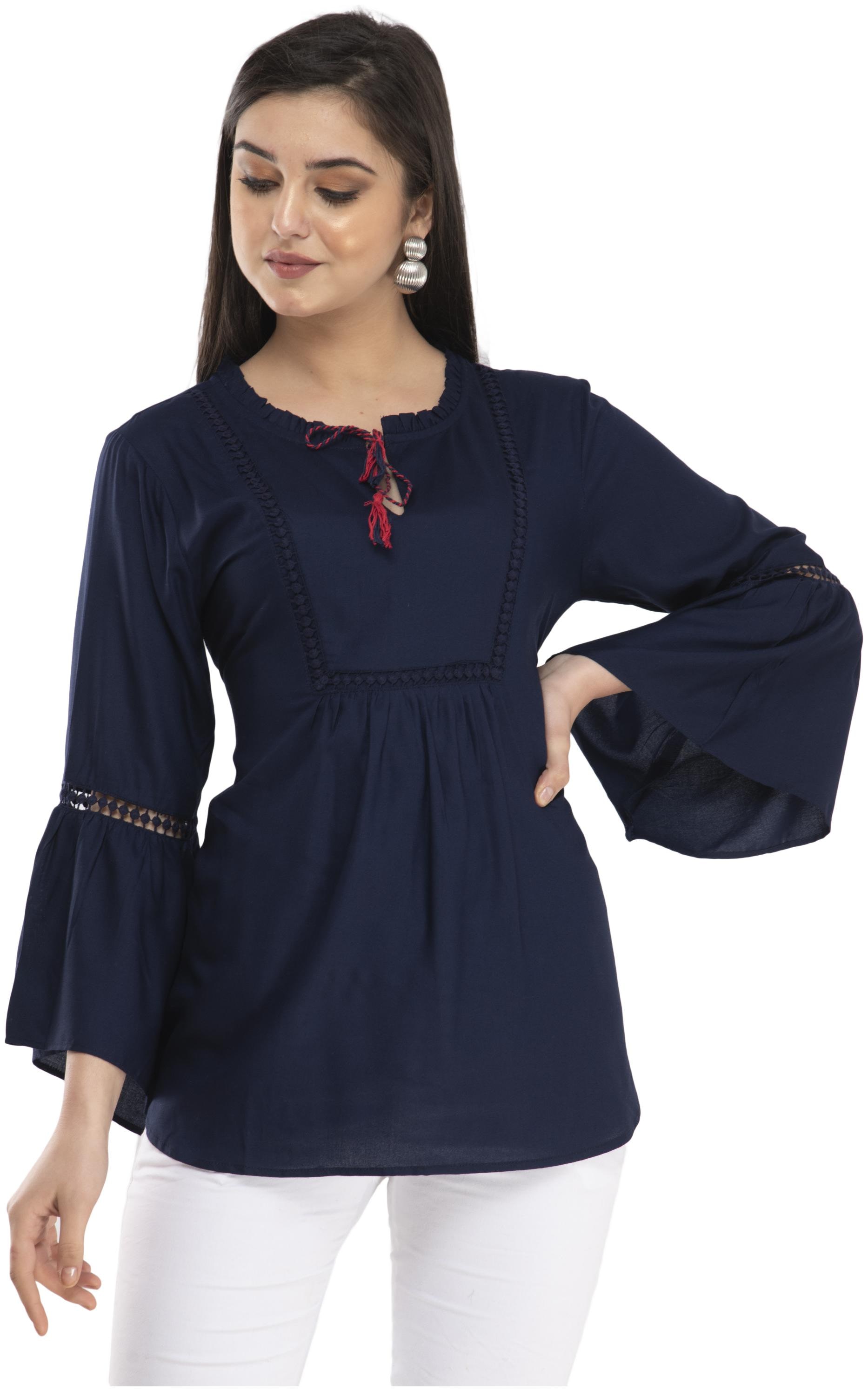 

Cwtch Women Viscose Rayon Solid Navy Blue Regular Top