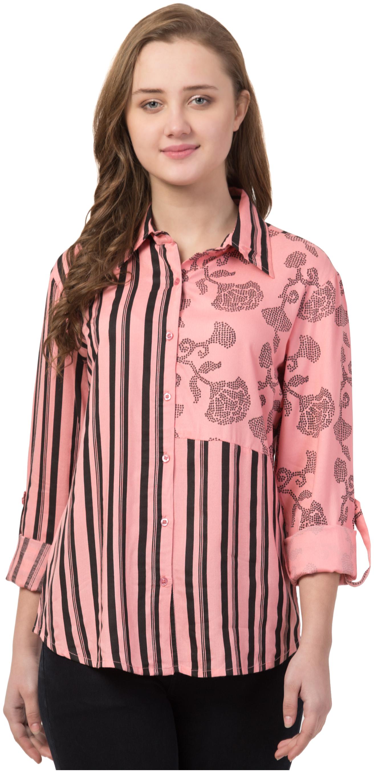 

Cwtch Women Pink Black Striped Regular Fit Shirt
