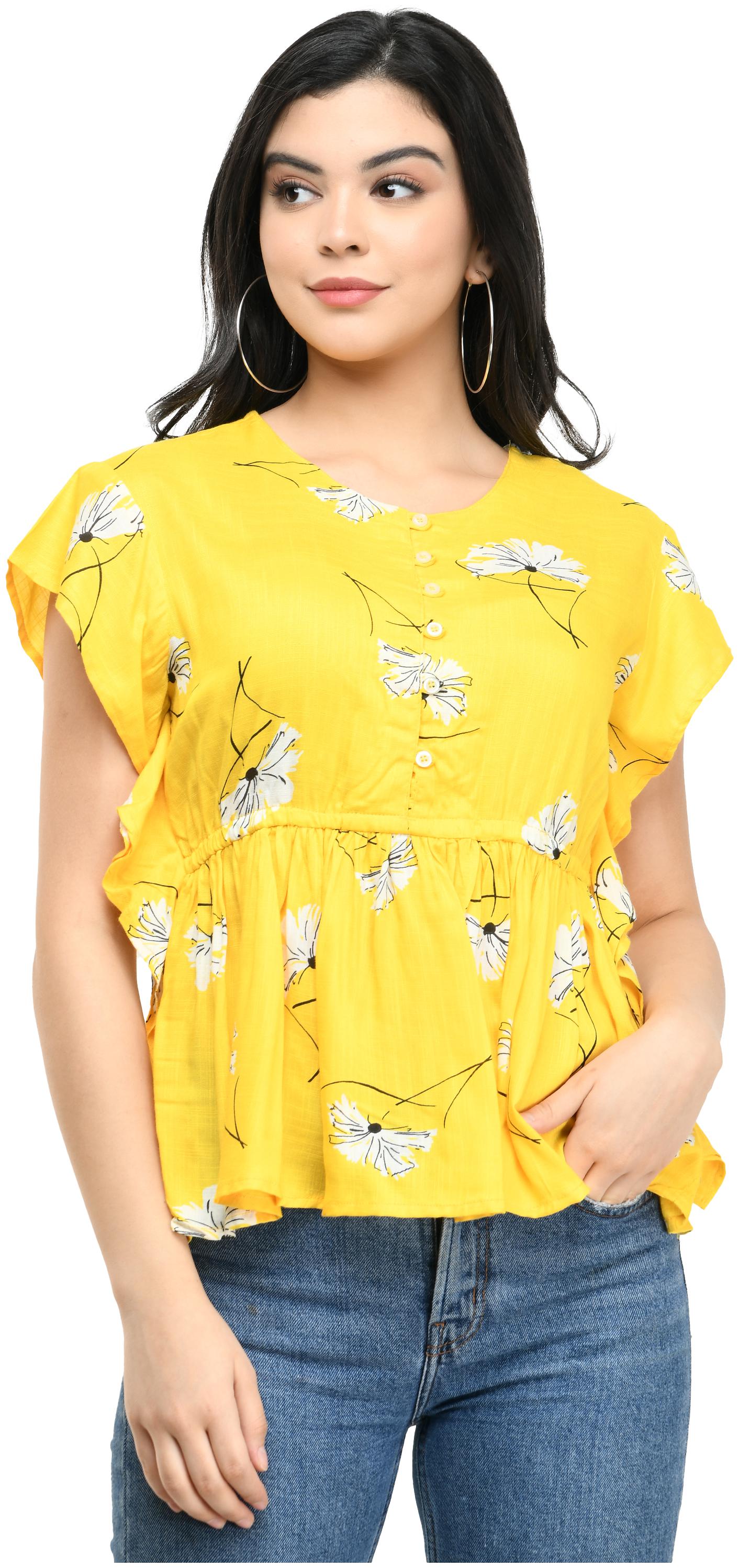 

Cwtch Women Viscose Rayon Floral Yellow Empire
