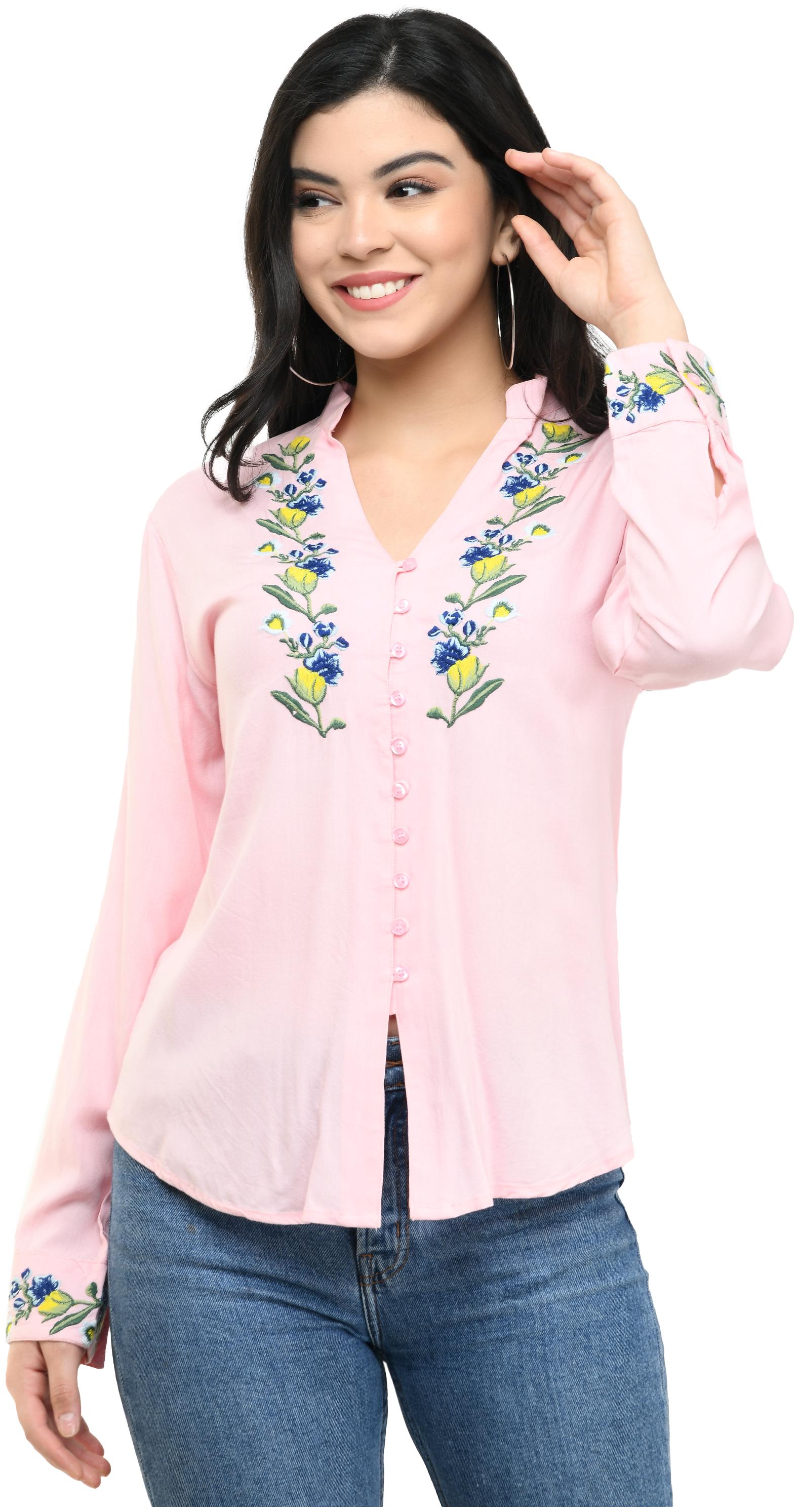 

Cwtch Women Pink Embroidered Regular Fit Shirt