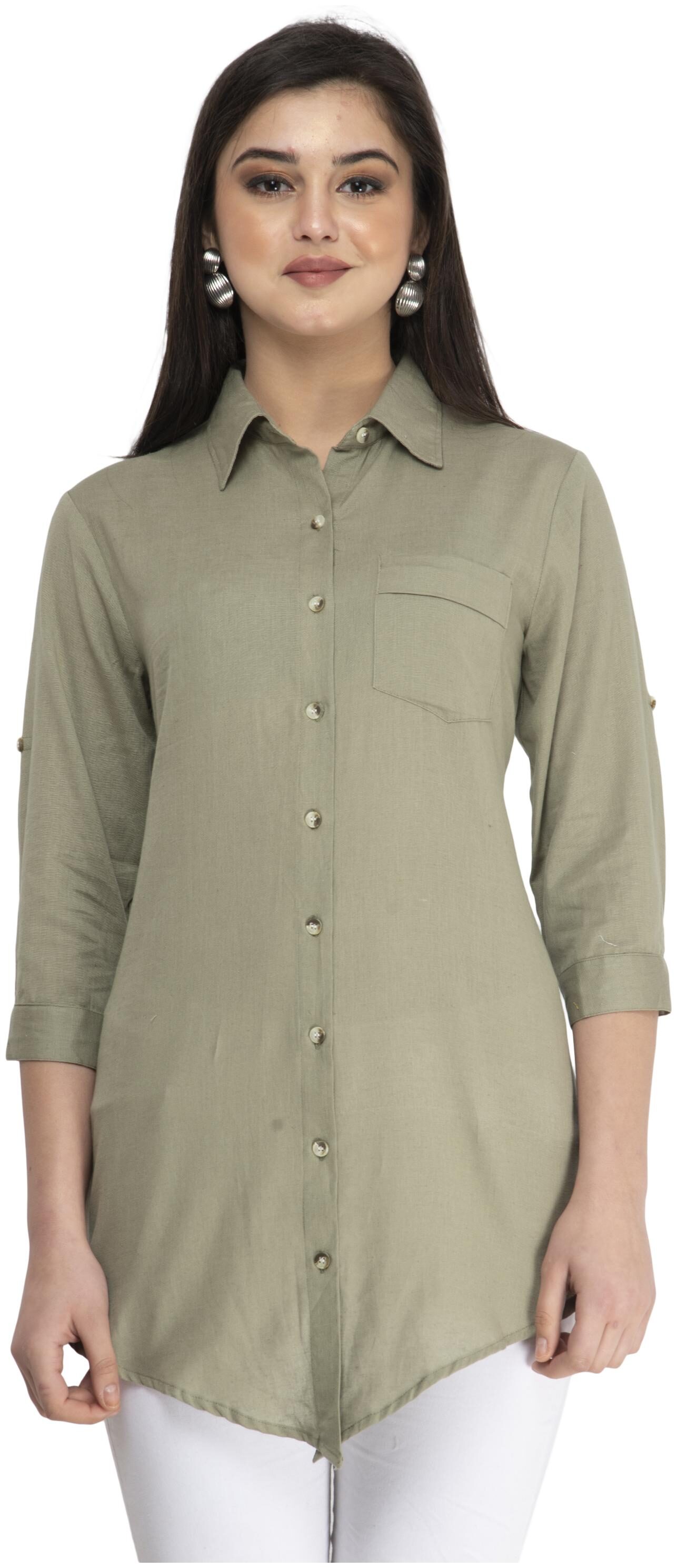 

Cwtch Women Green Solid Regular Fit Shirt