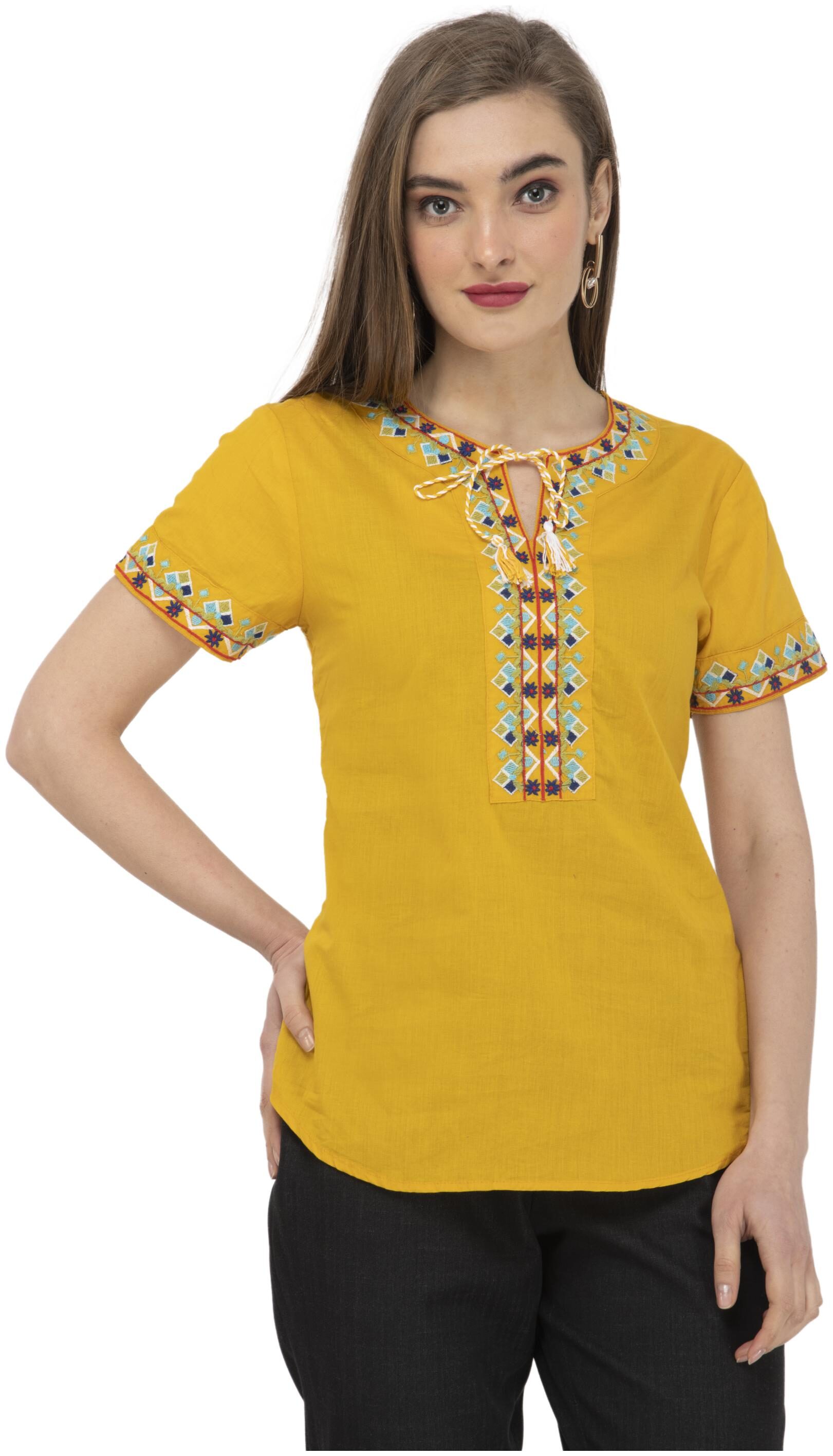 

Cwtch Women Embroidered Regular top - Yellow