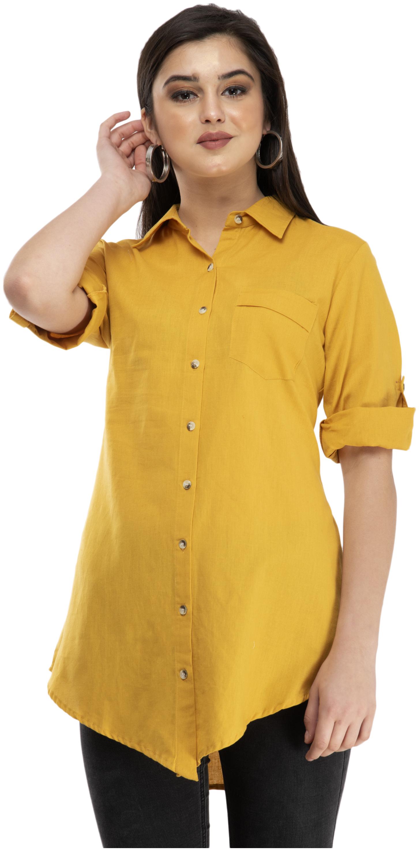 

Cwtch Women Cotton Solid Mustard Shirt