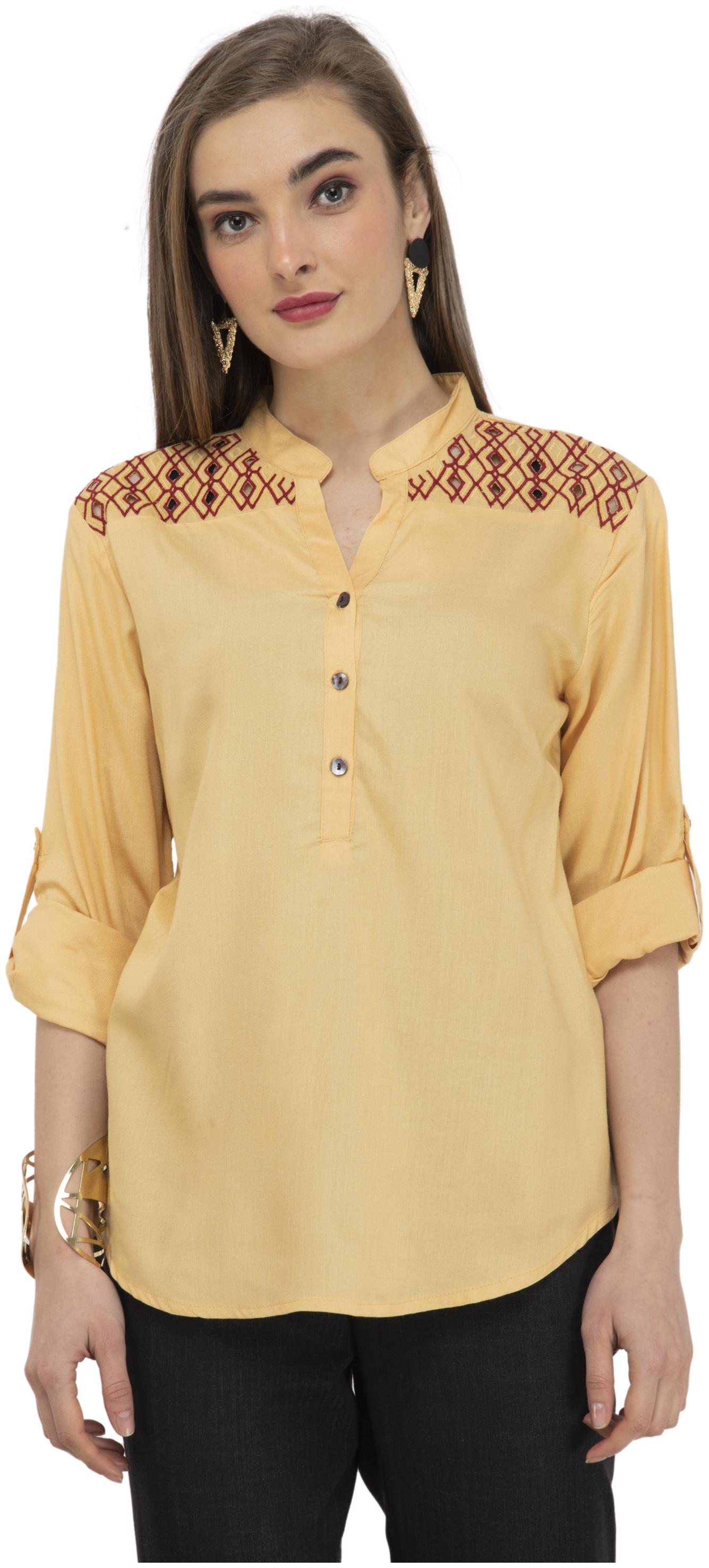 

Cwtch Women Embroidered Regular top - Yellow