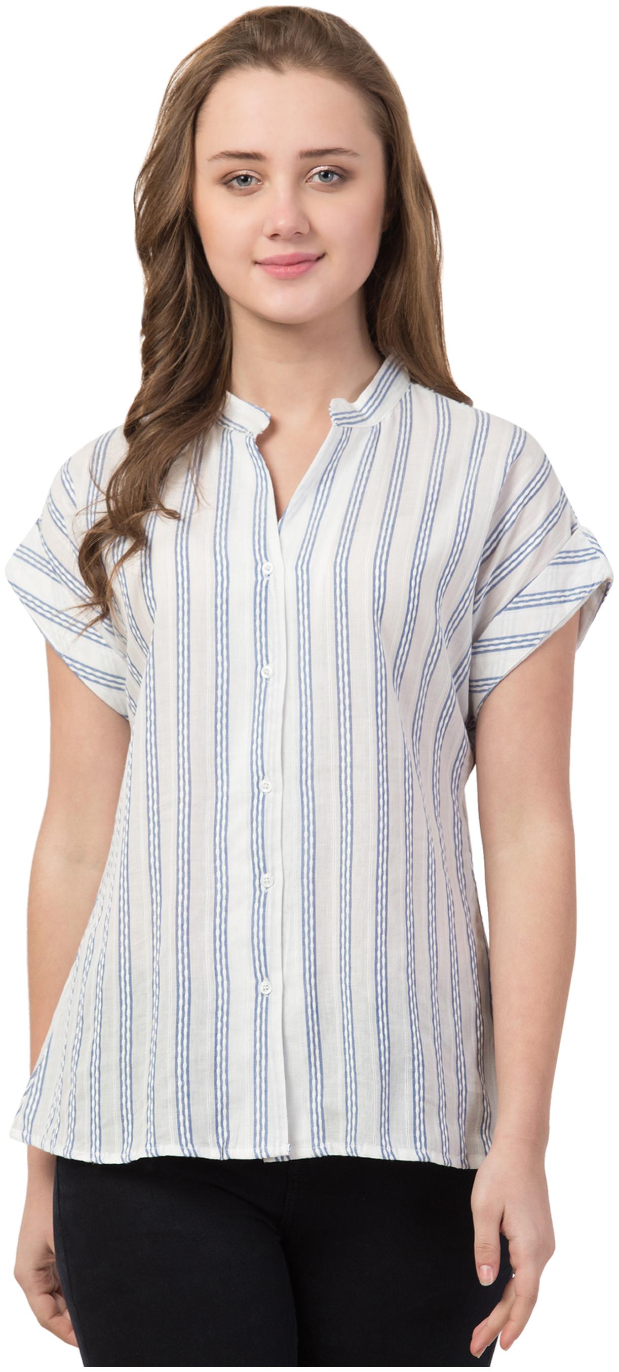 

Cwtch Women Blue Striped Regular Fit Shirt