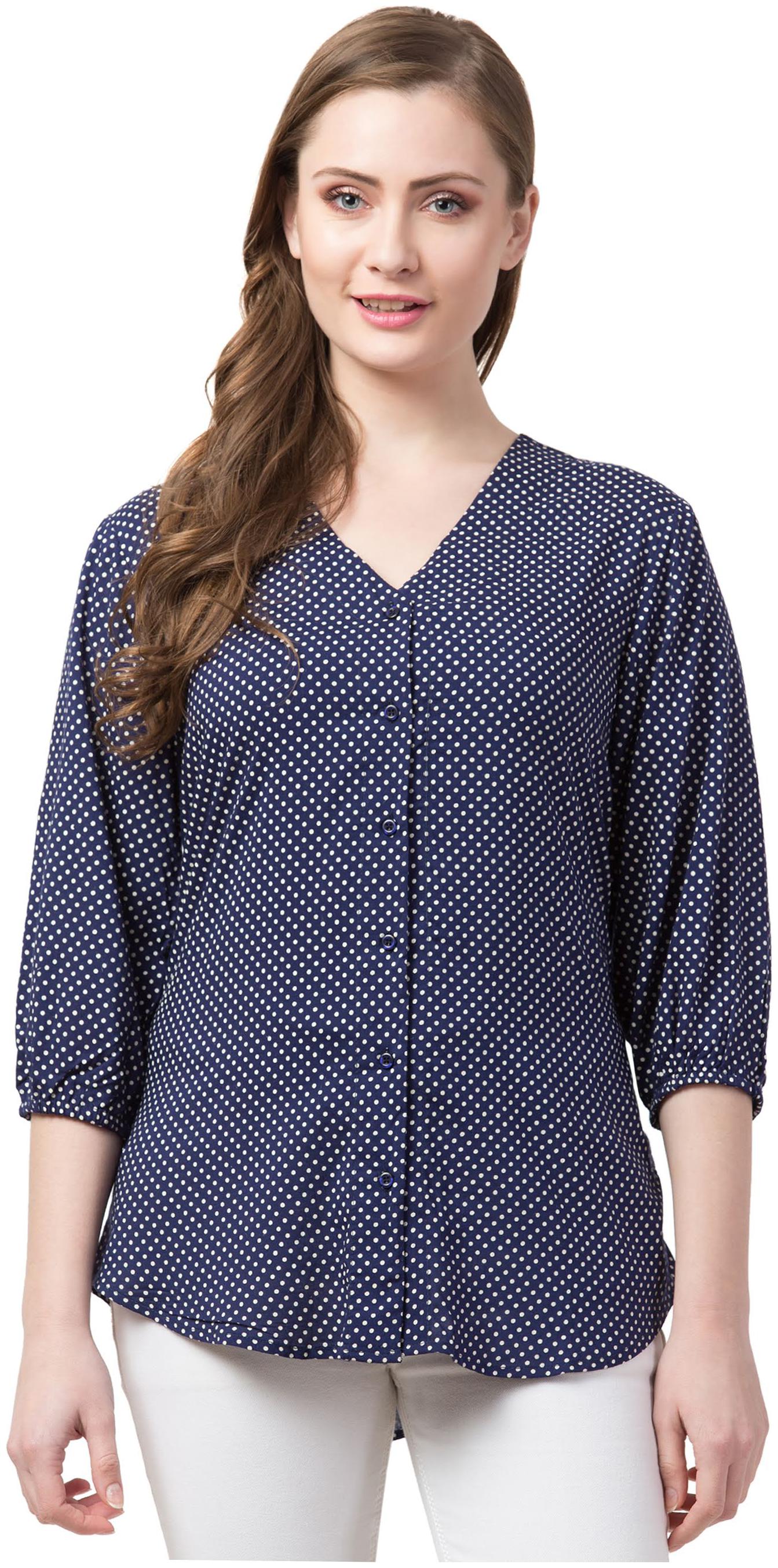 

Cwtch Women Navy Blue Polka Dots Regular Fit Shirt