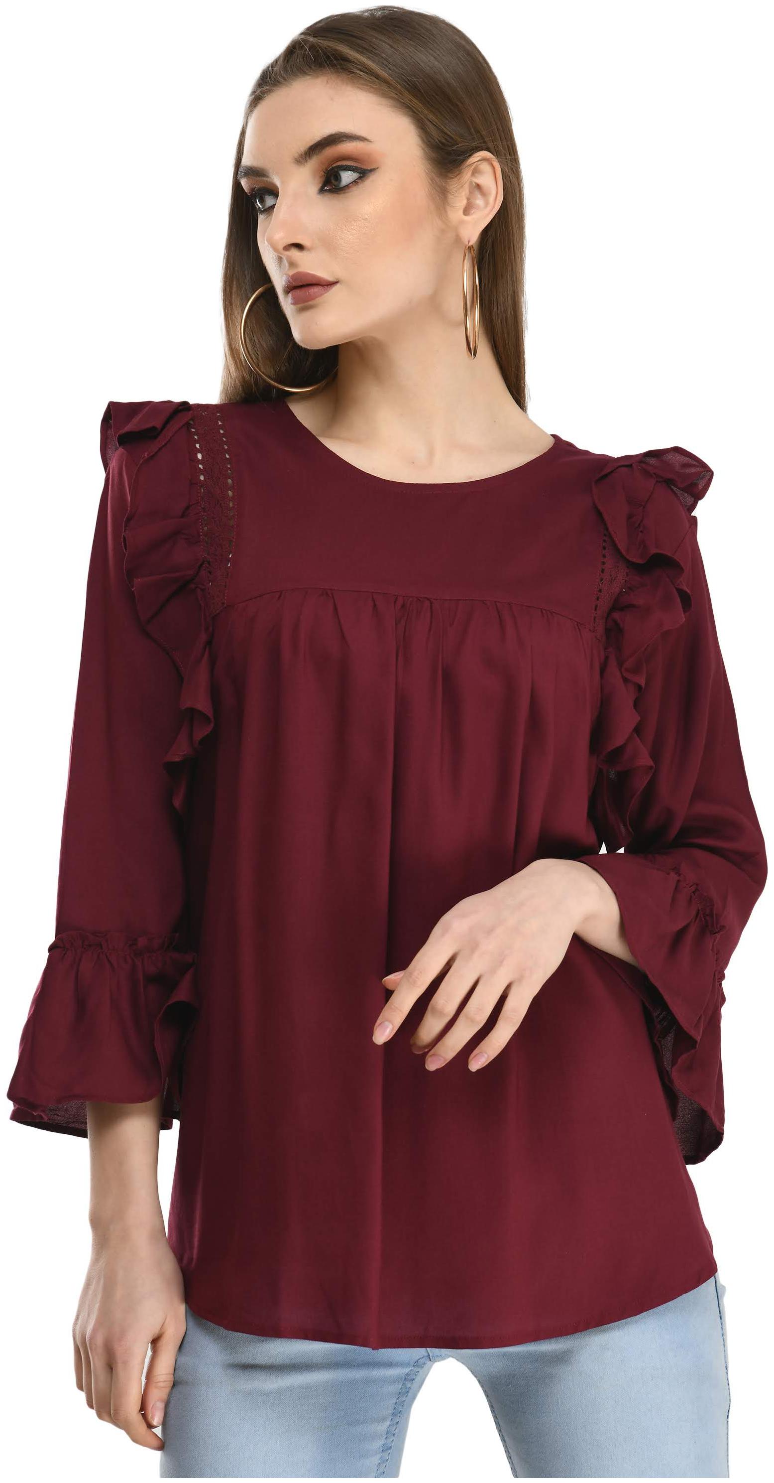 

Cwtch Women Viscose Rayon Solid Wine Regular Top