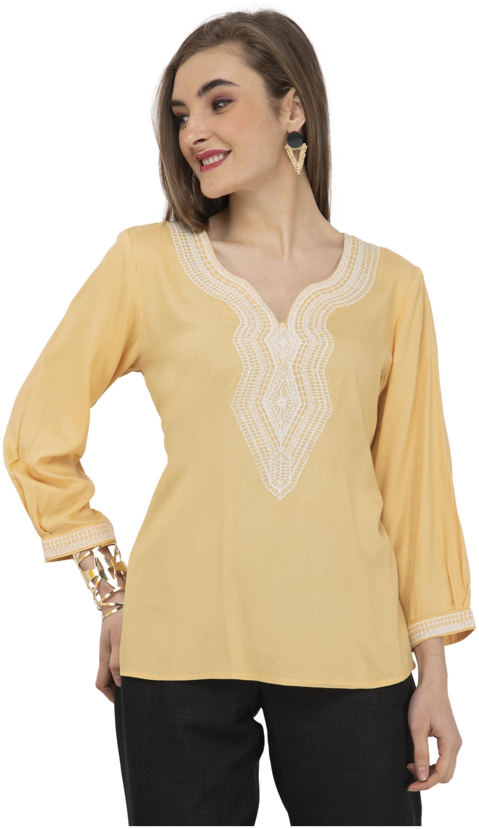 

Cwtch Women Embroidered Fusion top - Yellow