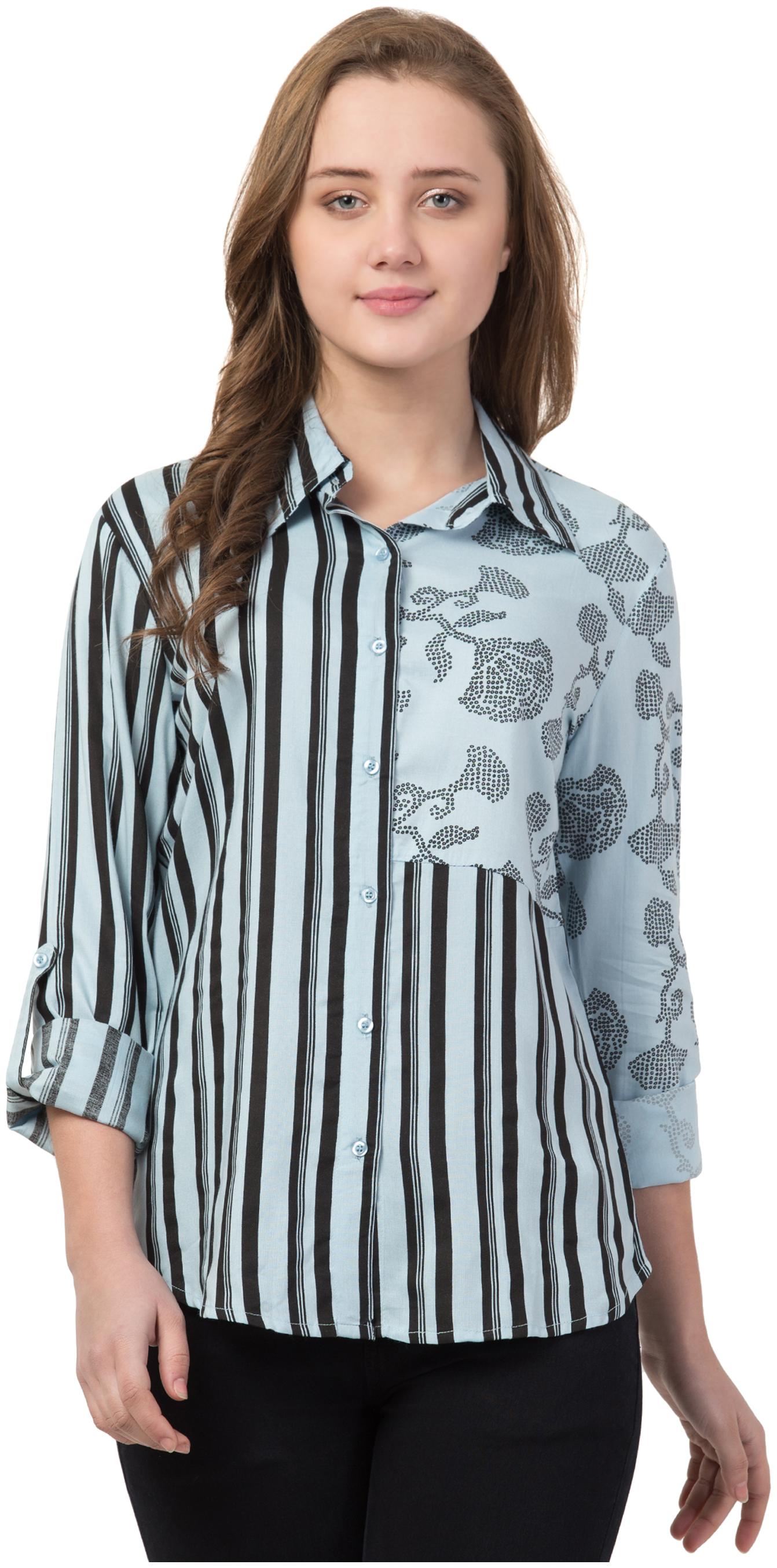 

Cwtch Women Blue Black Striped Regular Fit Shirt