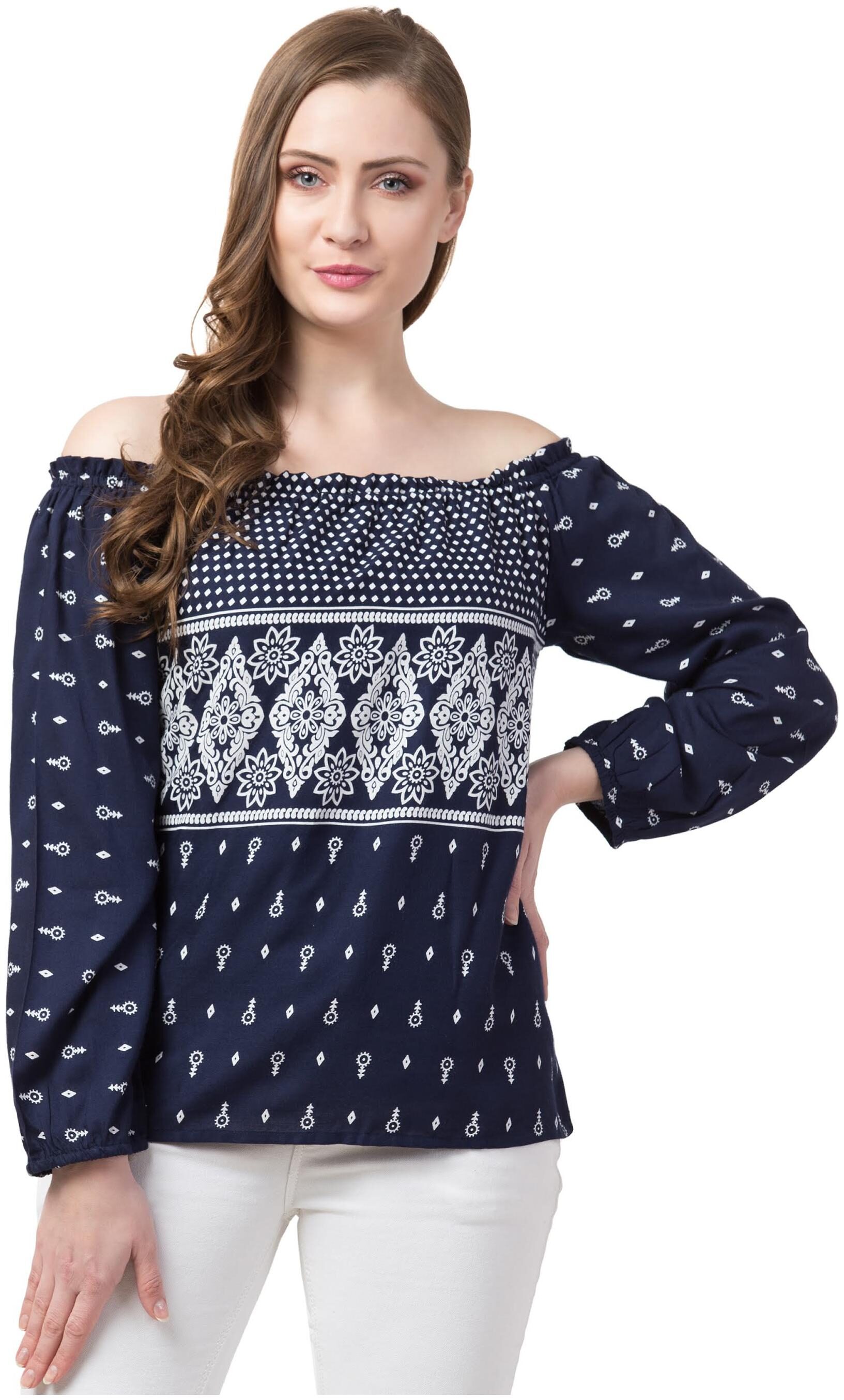 

Cwtch Women Navy Blue Viscose Rayon Printed Regular Top