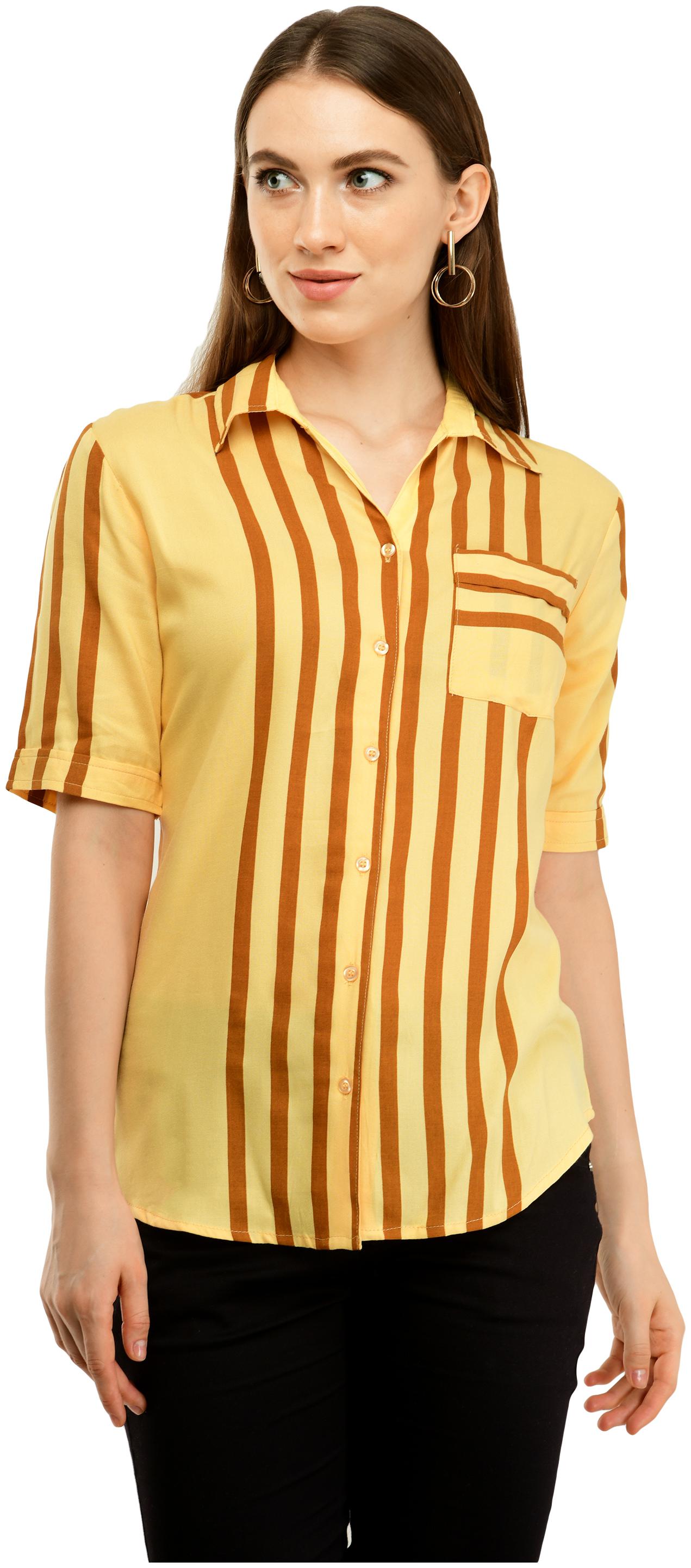 

Cwtch Women Yellow Striped Regular Fit Shirt