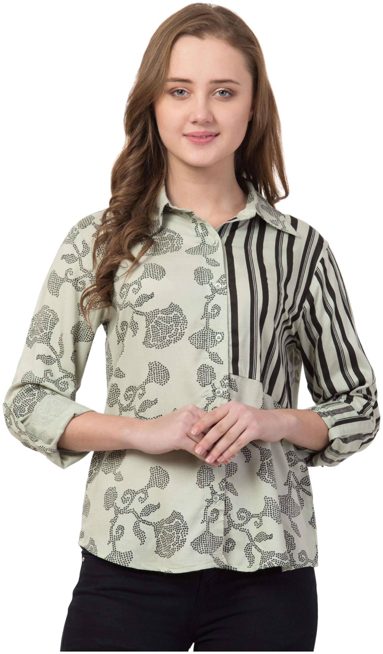 

Cwtch Women Green Black Striped Regular Fit Shirt